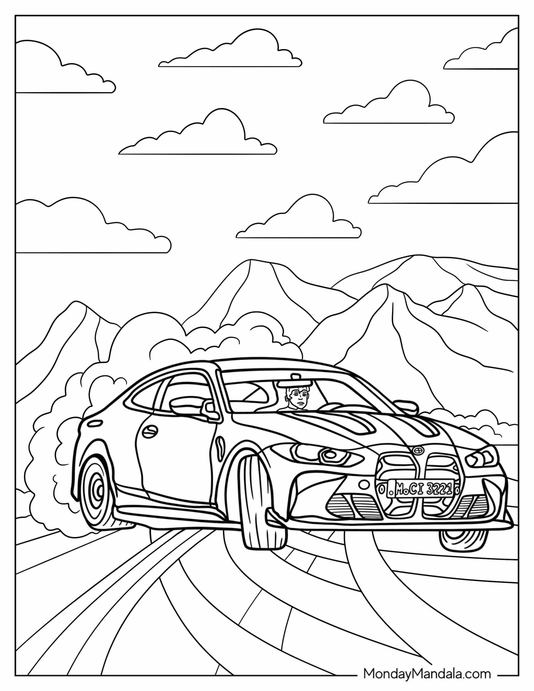 2023 BMW Coloring Page M4 Competition Drifting