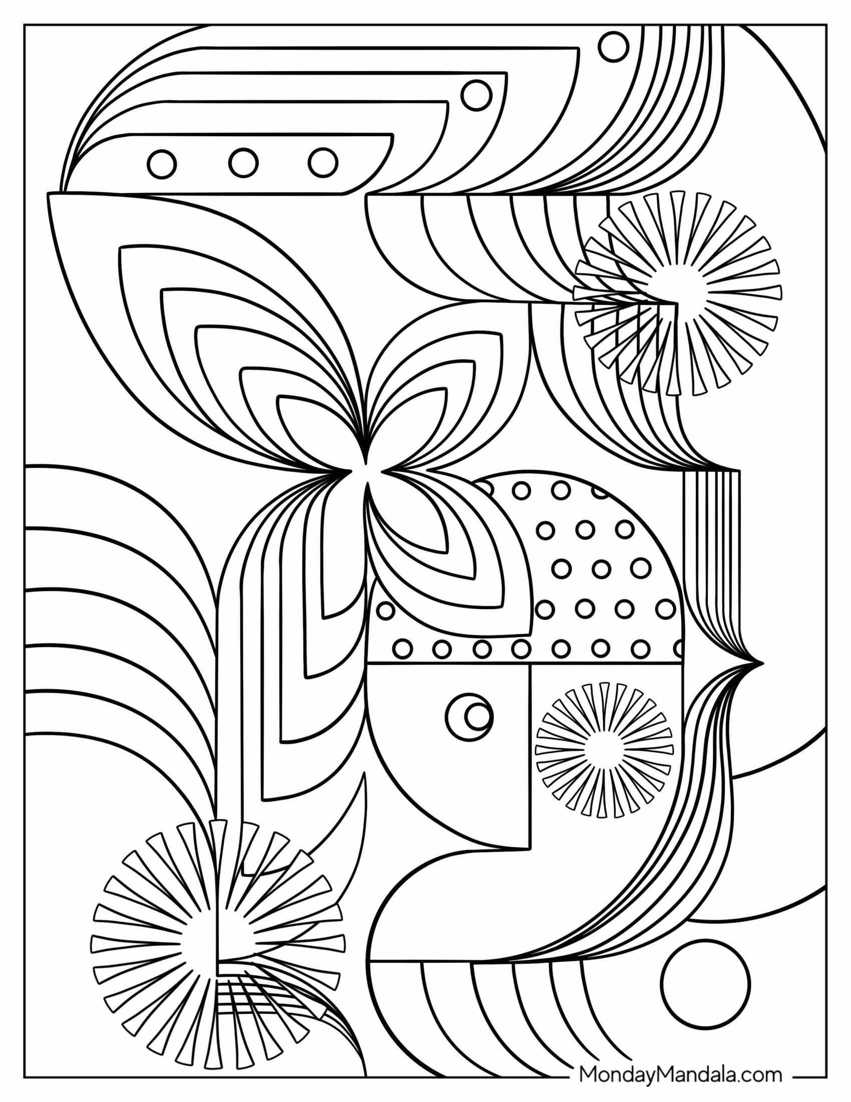 Abstract Coloring Page Floral And Leaf Shapes