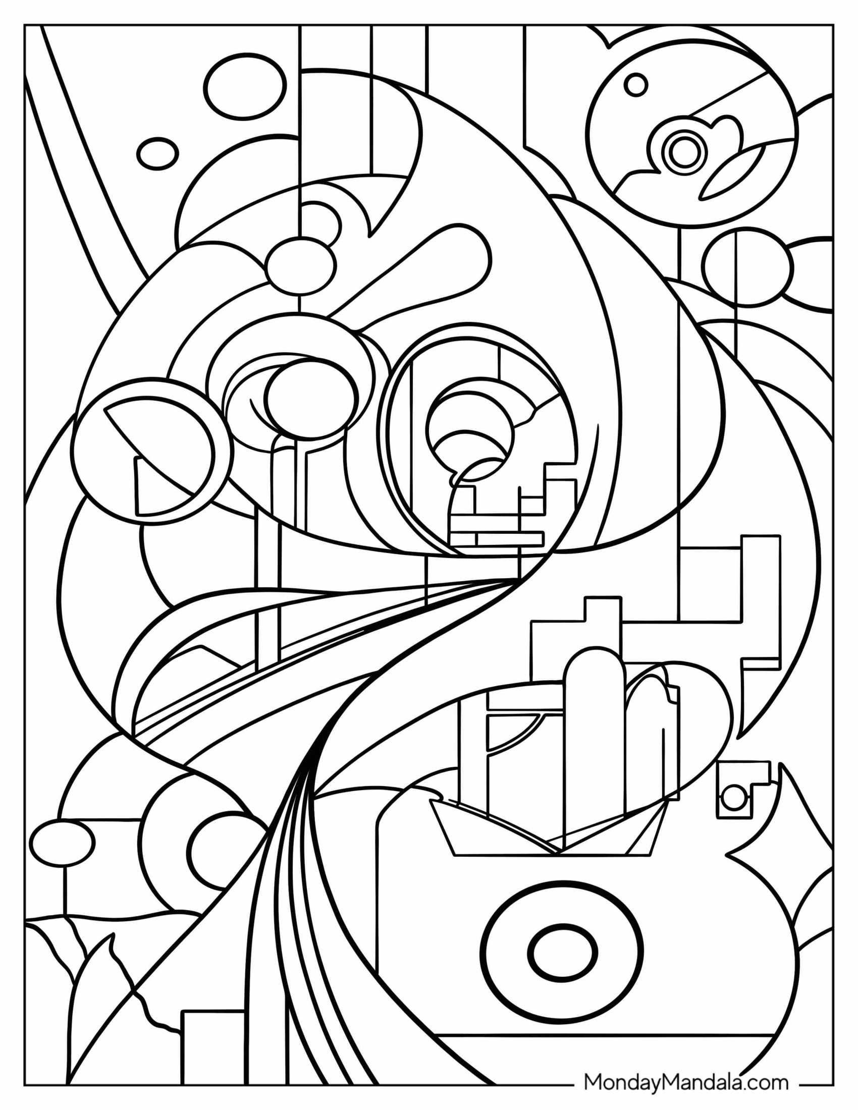 Abstract Coloring Page Of Shapes And Curves