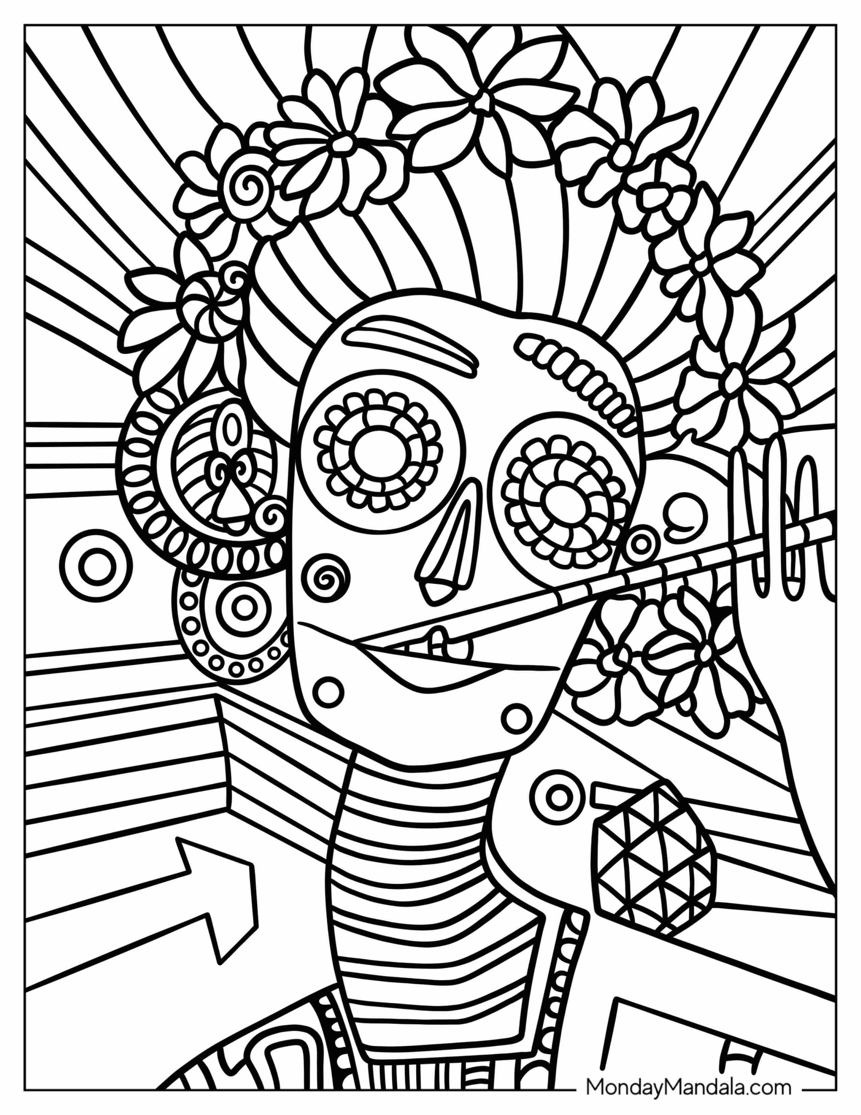 Abstract Coloring Page Sugar Skull For Kids