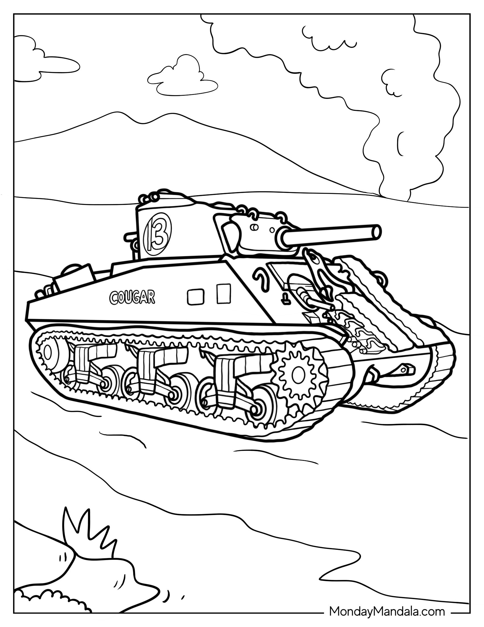 Accurate Coloring Page of Cougar 13 Tank