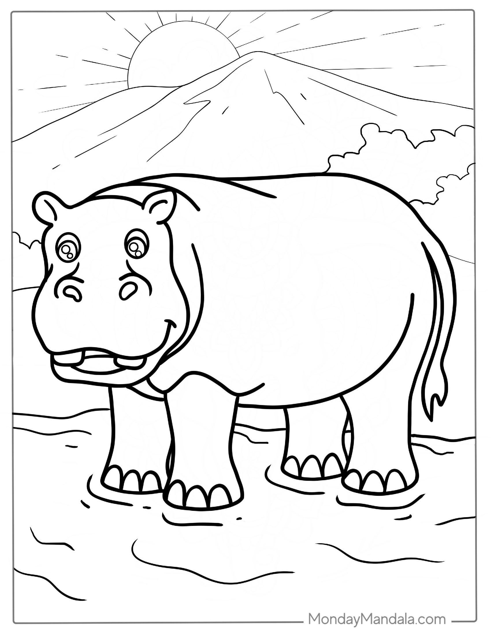 Adorable Hippo To Color For Toddlers