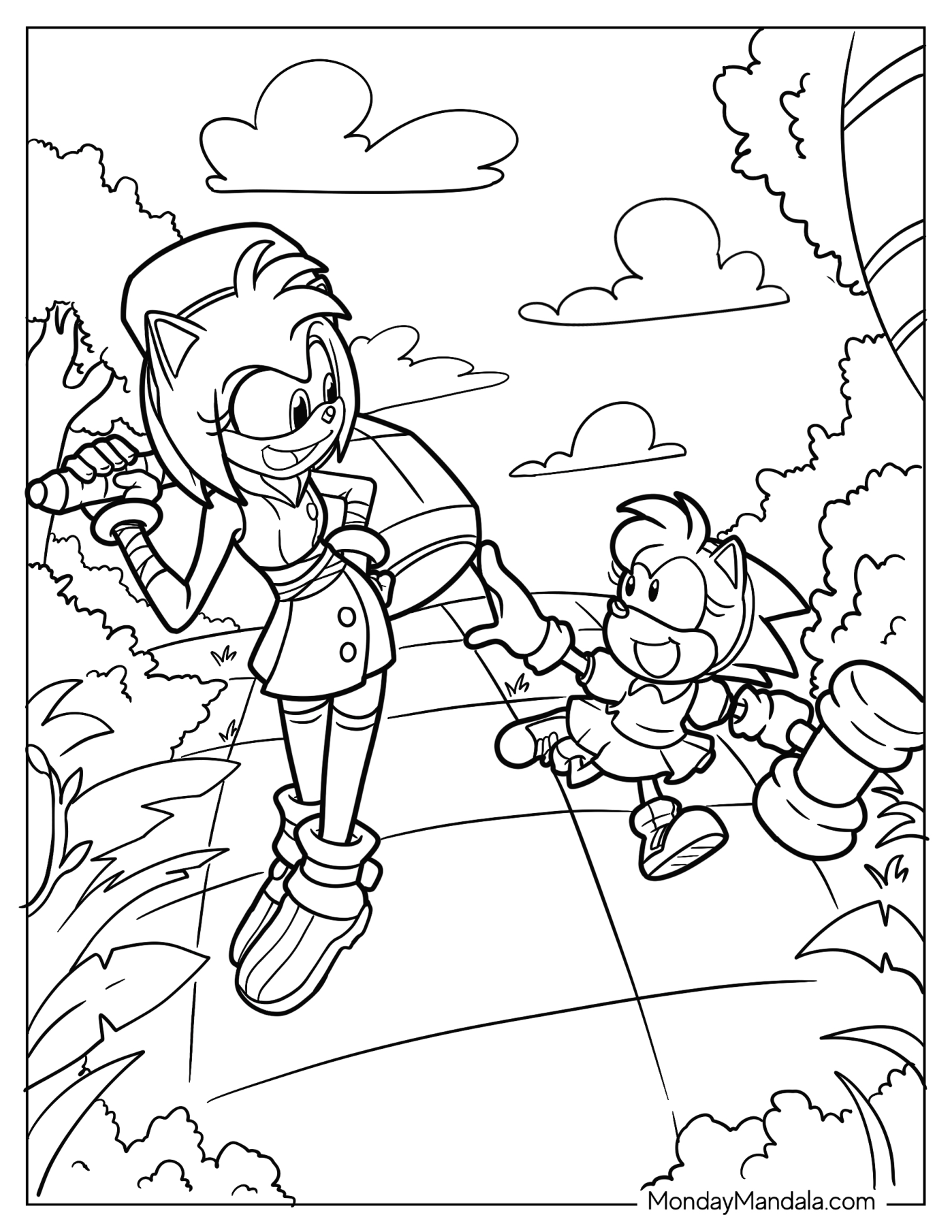 Adult Amy Rose Walking With Young Amy Rose Coloring Page