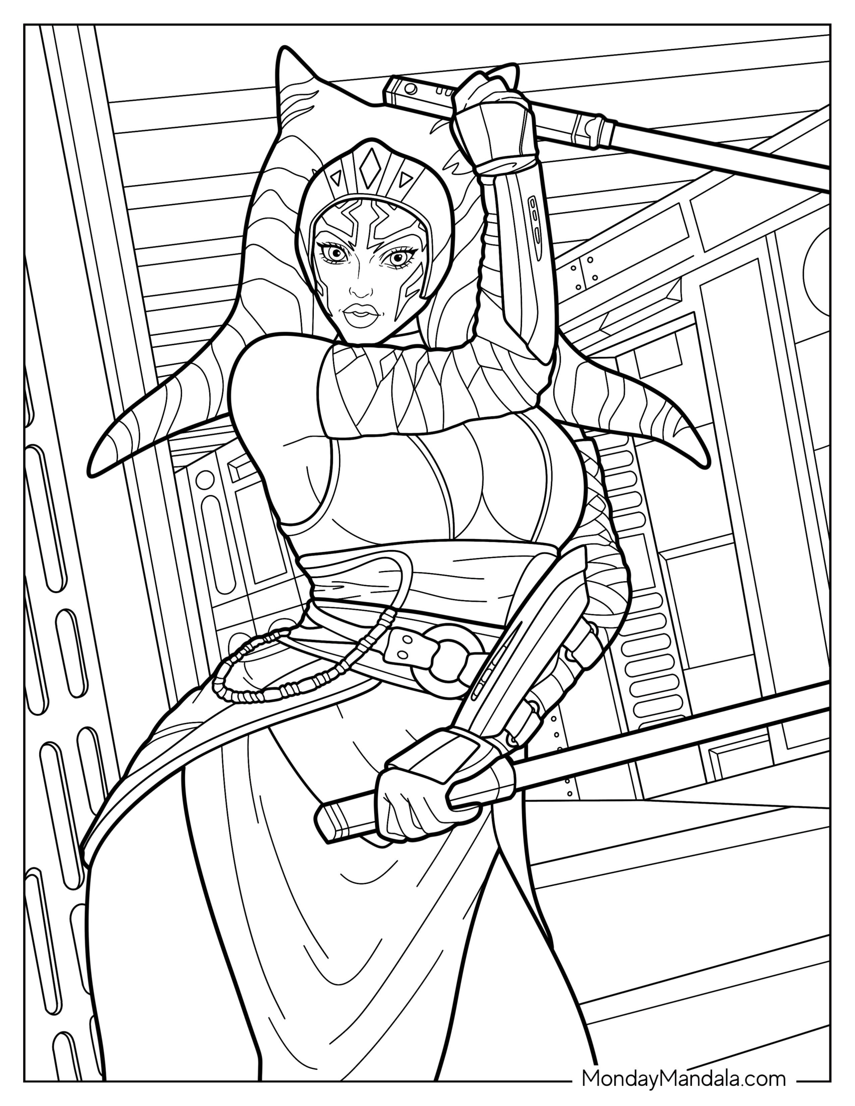 Ahsoka Coloring Page Fighting In Starcruiser