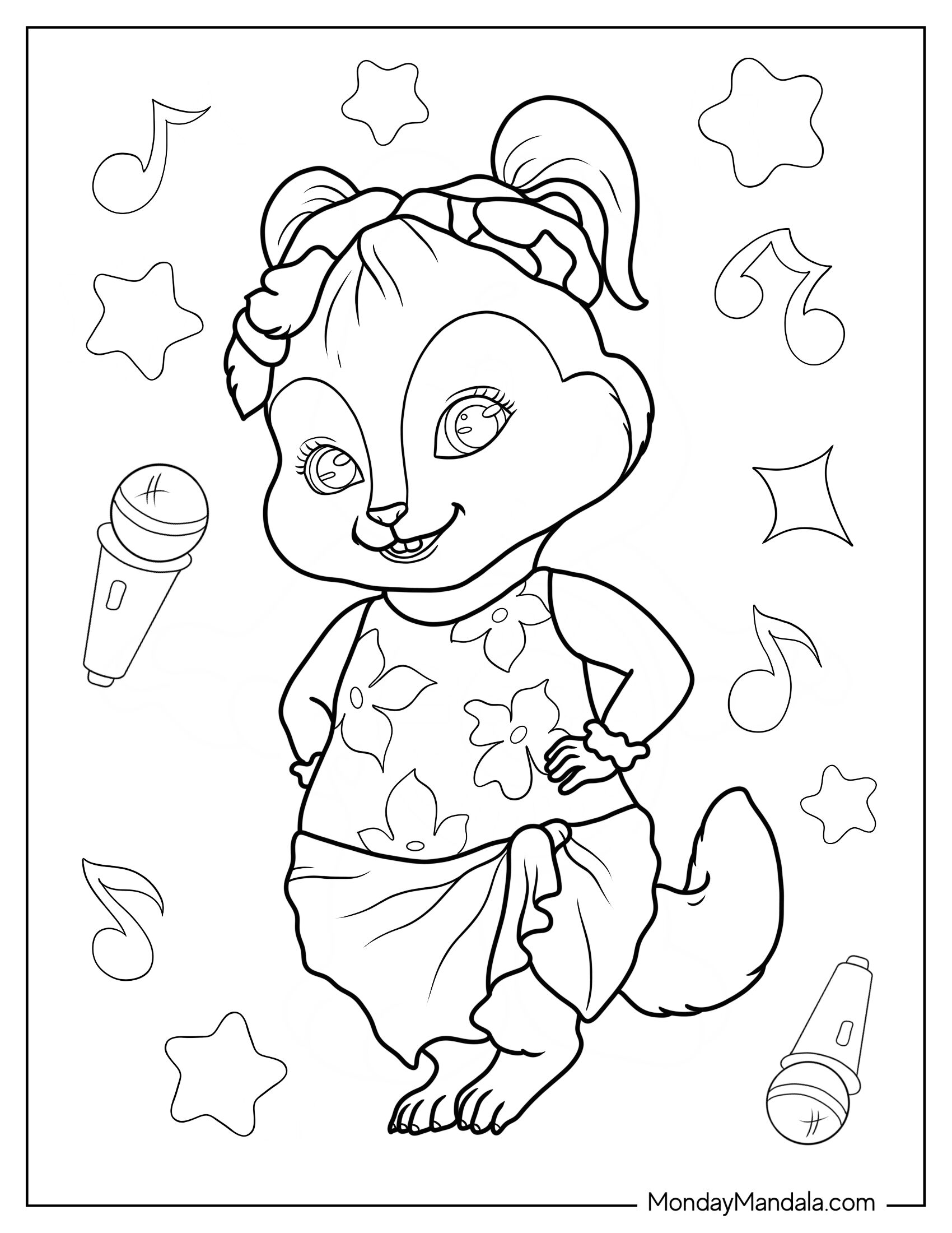 Alvin And The Chipmunks Coloring Page Of Cute Eleanor Chipmunk In Summer Outfit