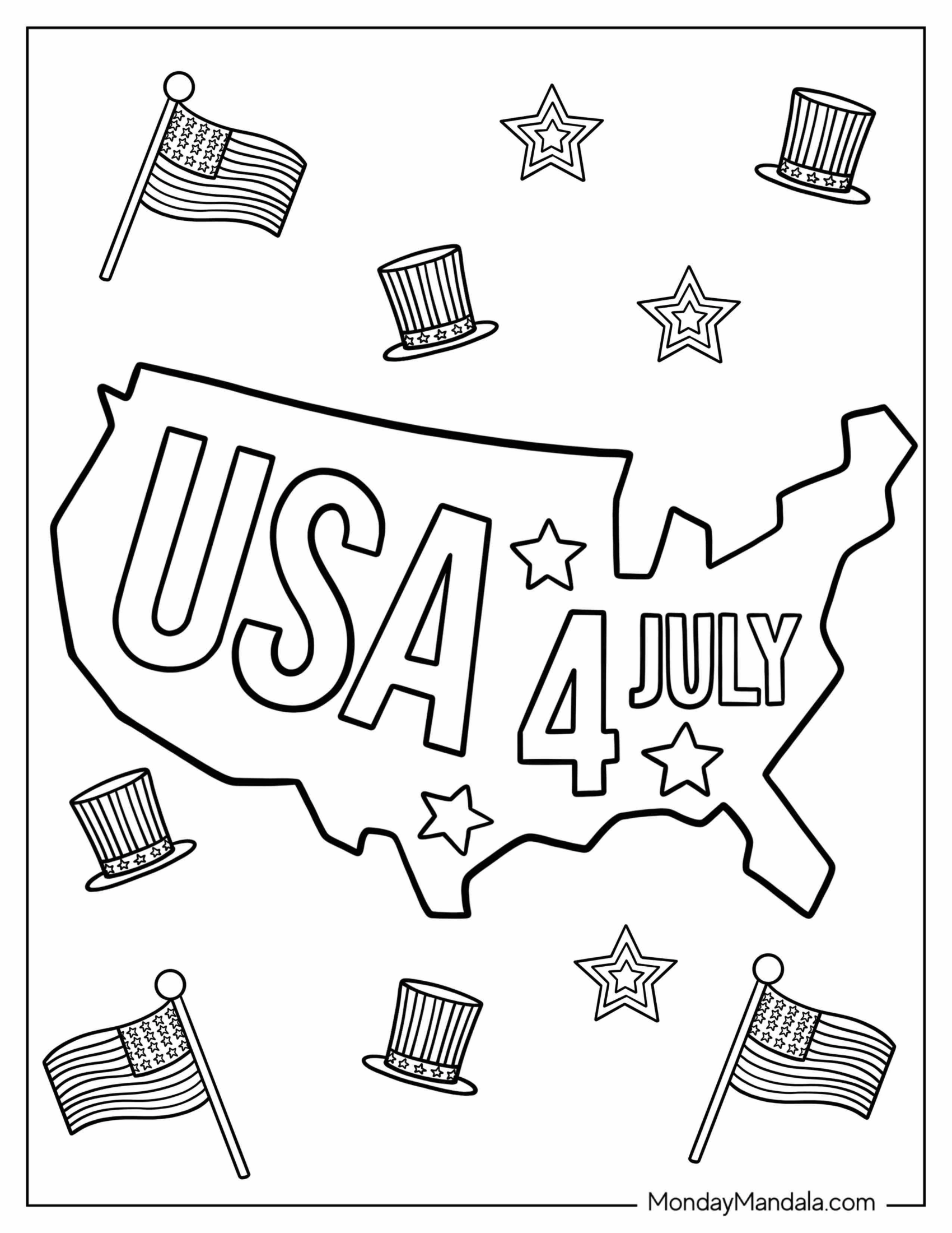 America Map 4th July To Color