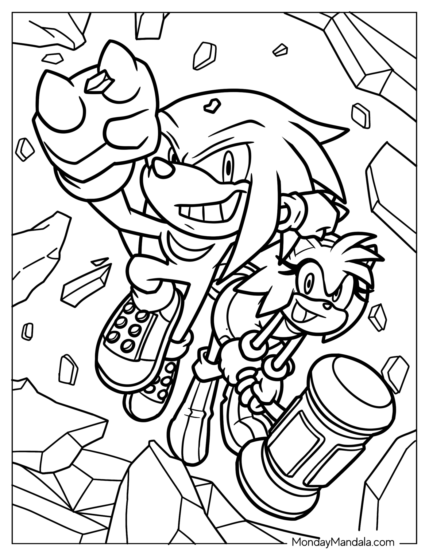 Amy Rose Breaking Through Wall With Knuckles Coloring Page