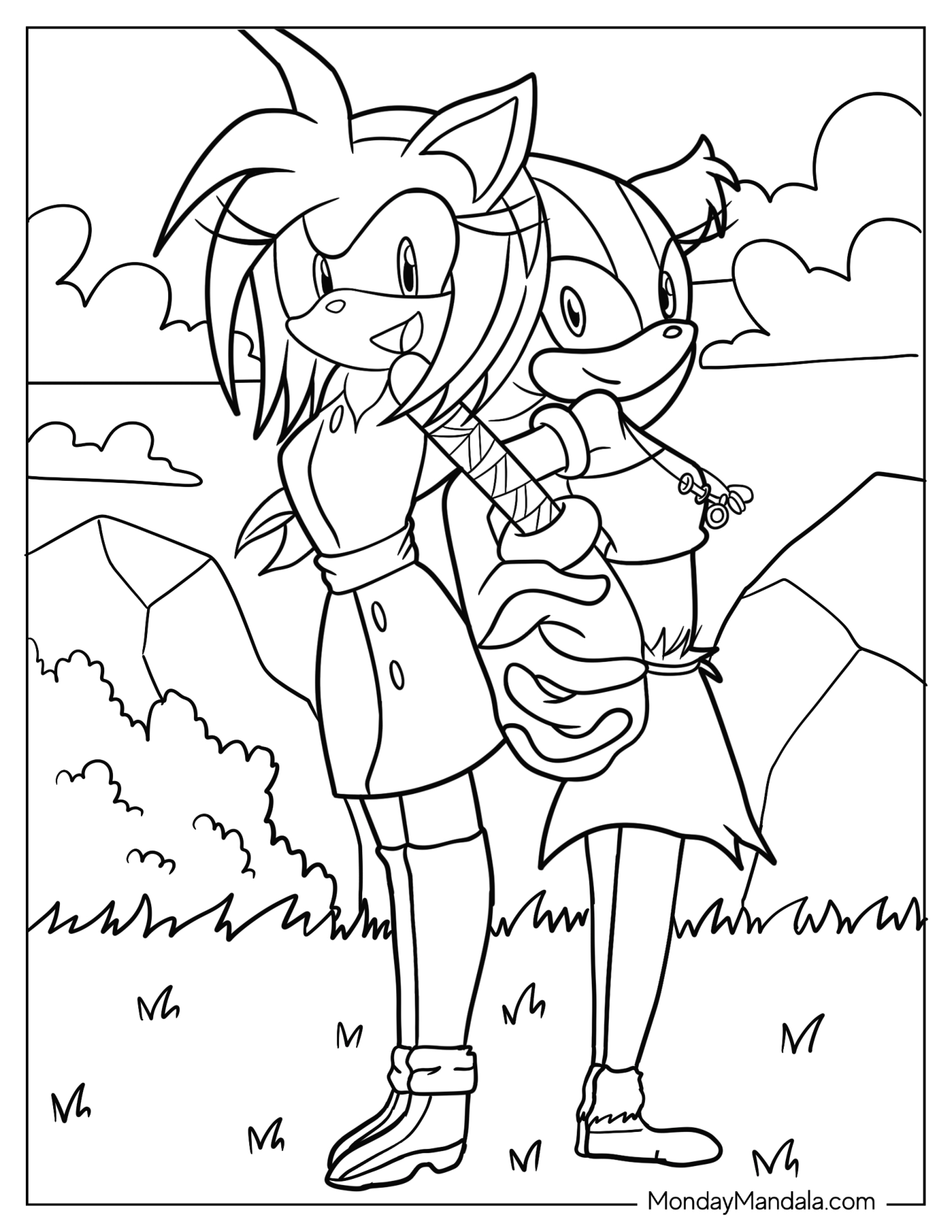 Amy Rose Coloring Page And Sticks Holding Hands