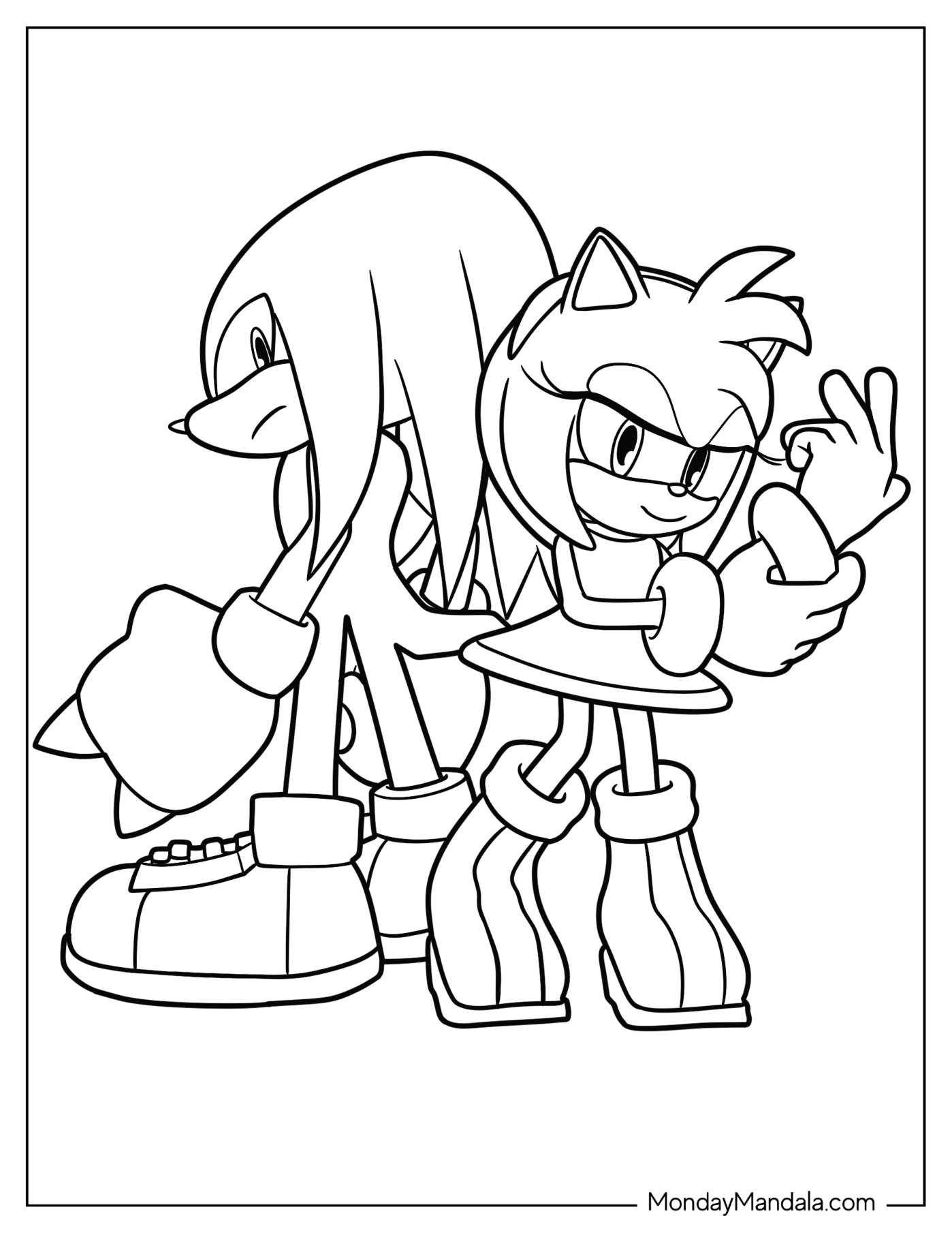 Amy Rose Coloring Page Standing Behind Knuckles