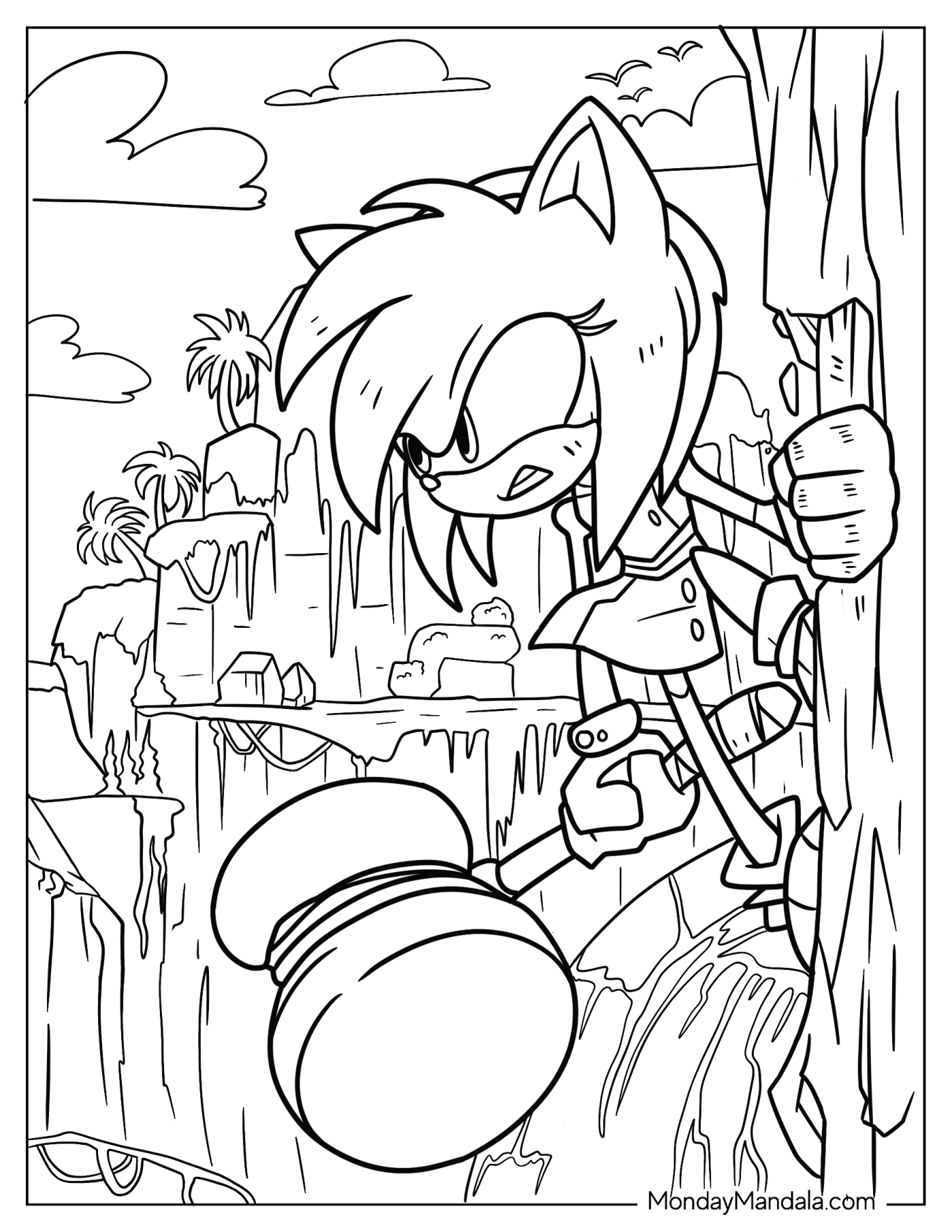 Angry Amy Rose Coloring Page Holding Piko Hammer On The Edge Of Angel Island