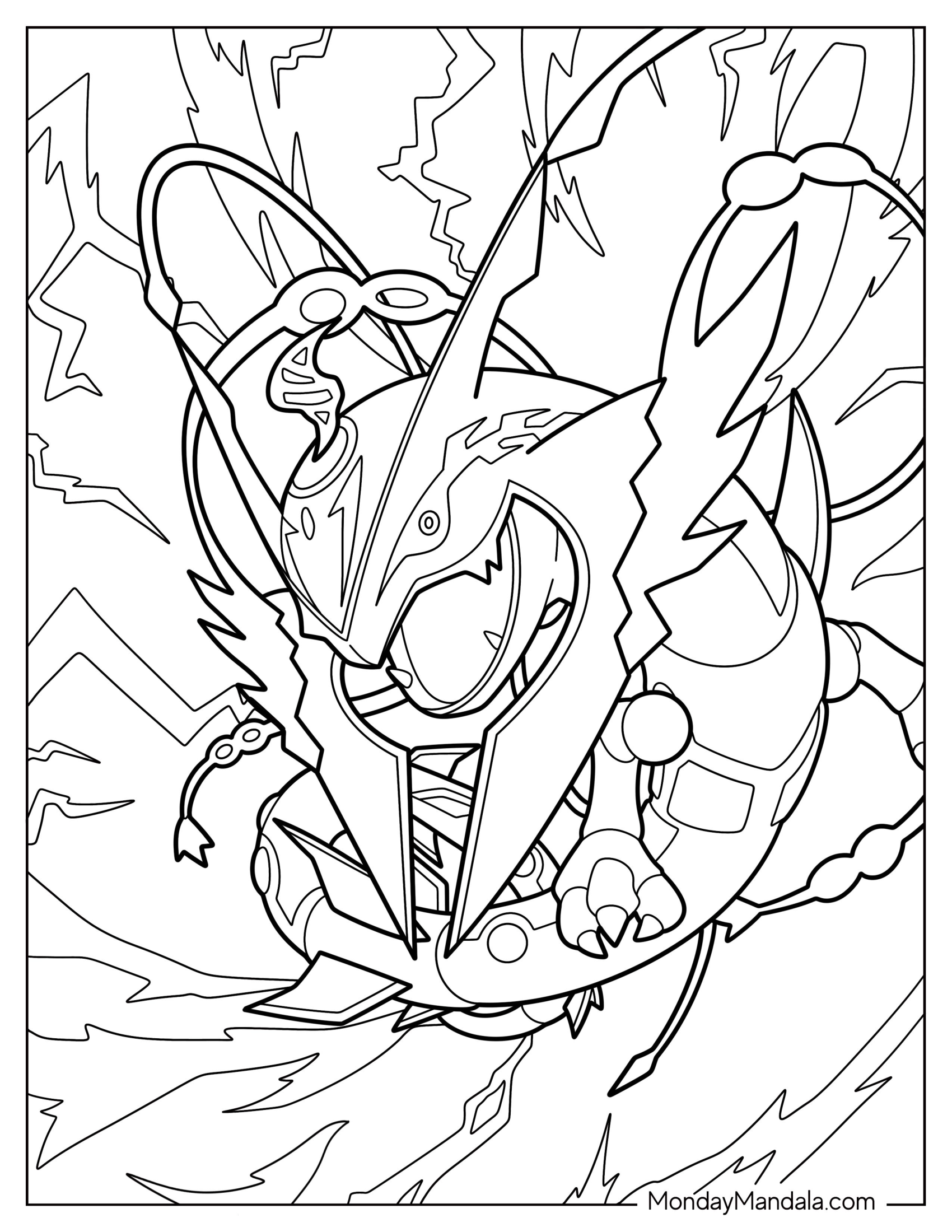 Angry Mega Rayquaza Coloring Page Attacking