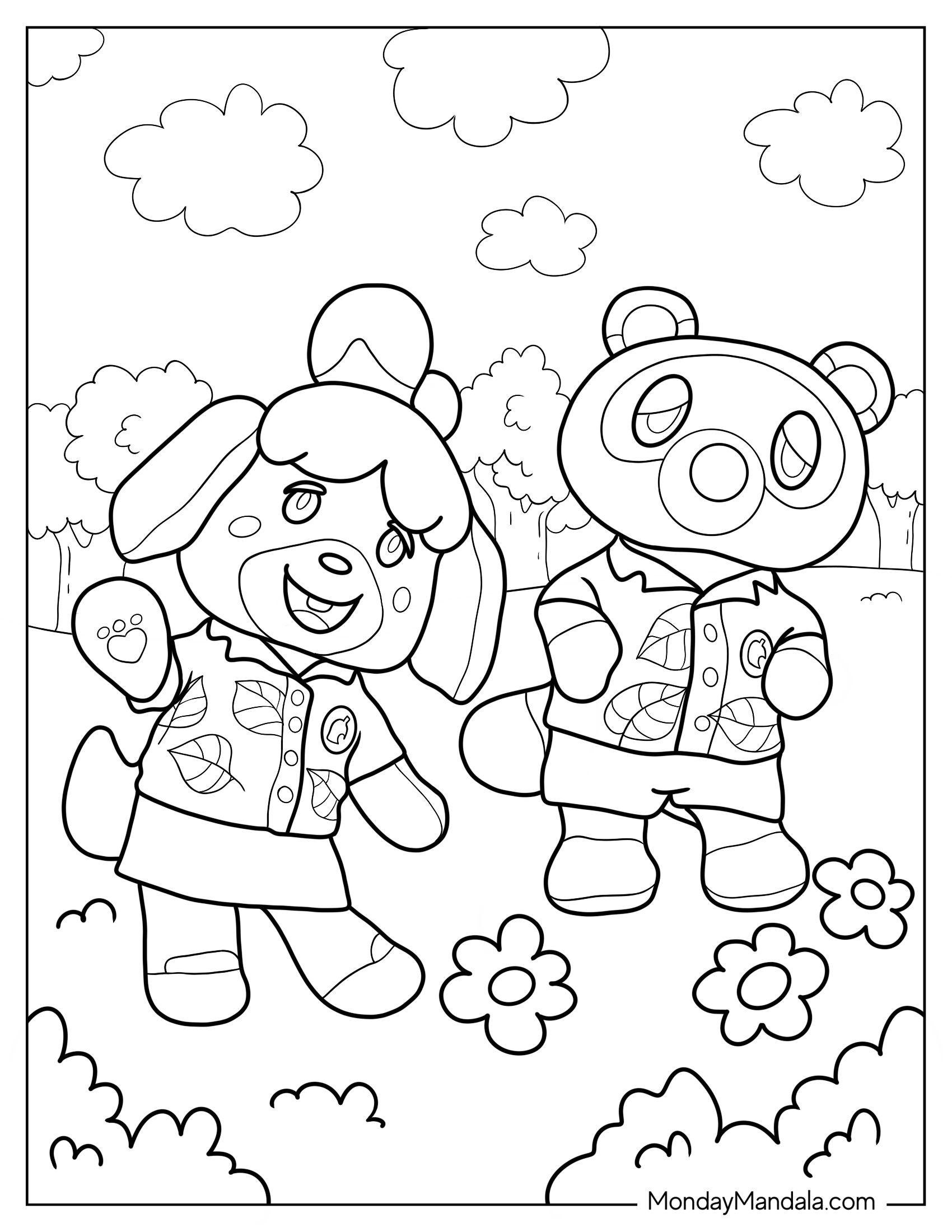 Animal Crossing Coloring Page Of Isabelle And Tom Nook In Summer Outfits