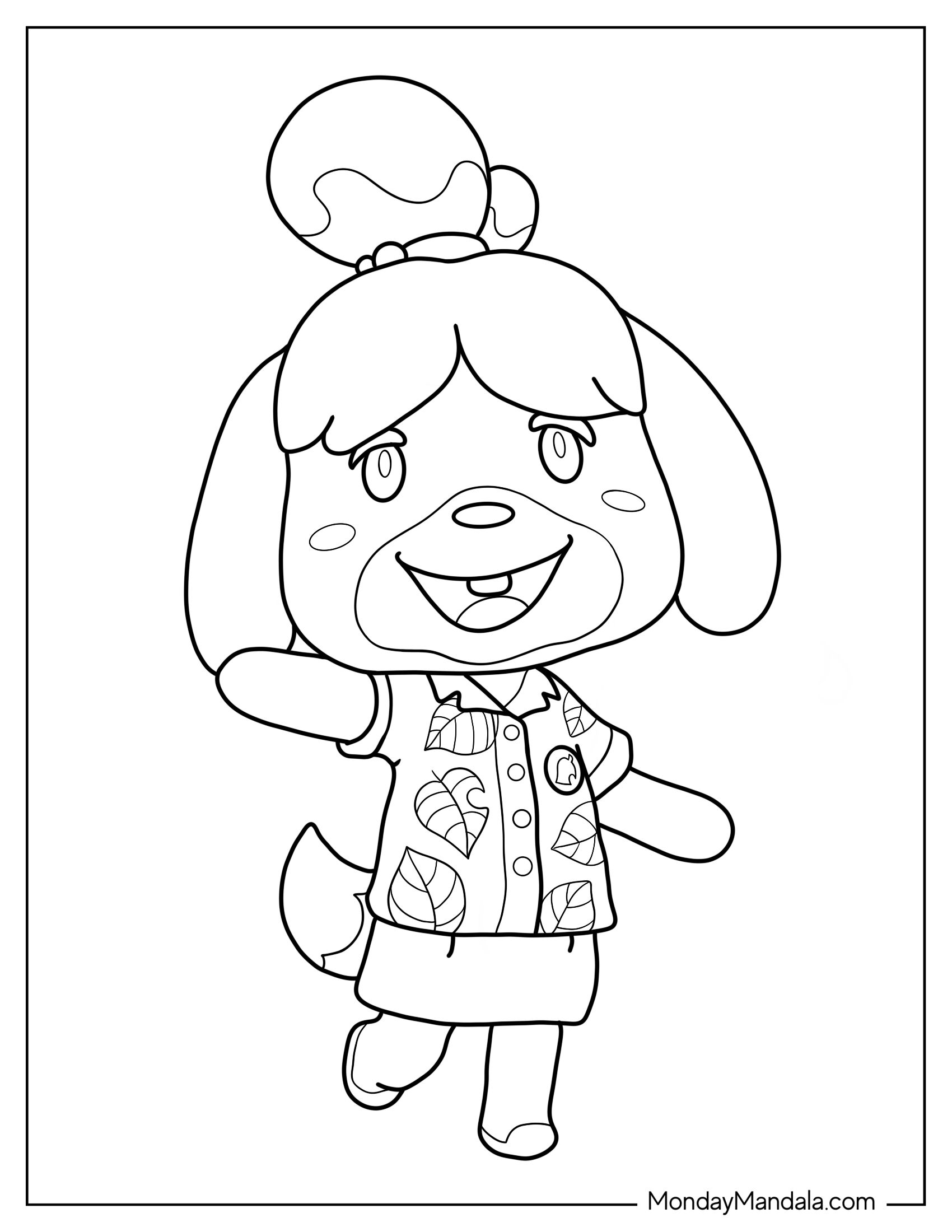 Animal Crossing Coloring Page Of Simple Isabelle Waving For Preschoolers