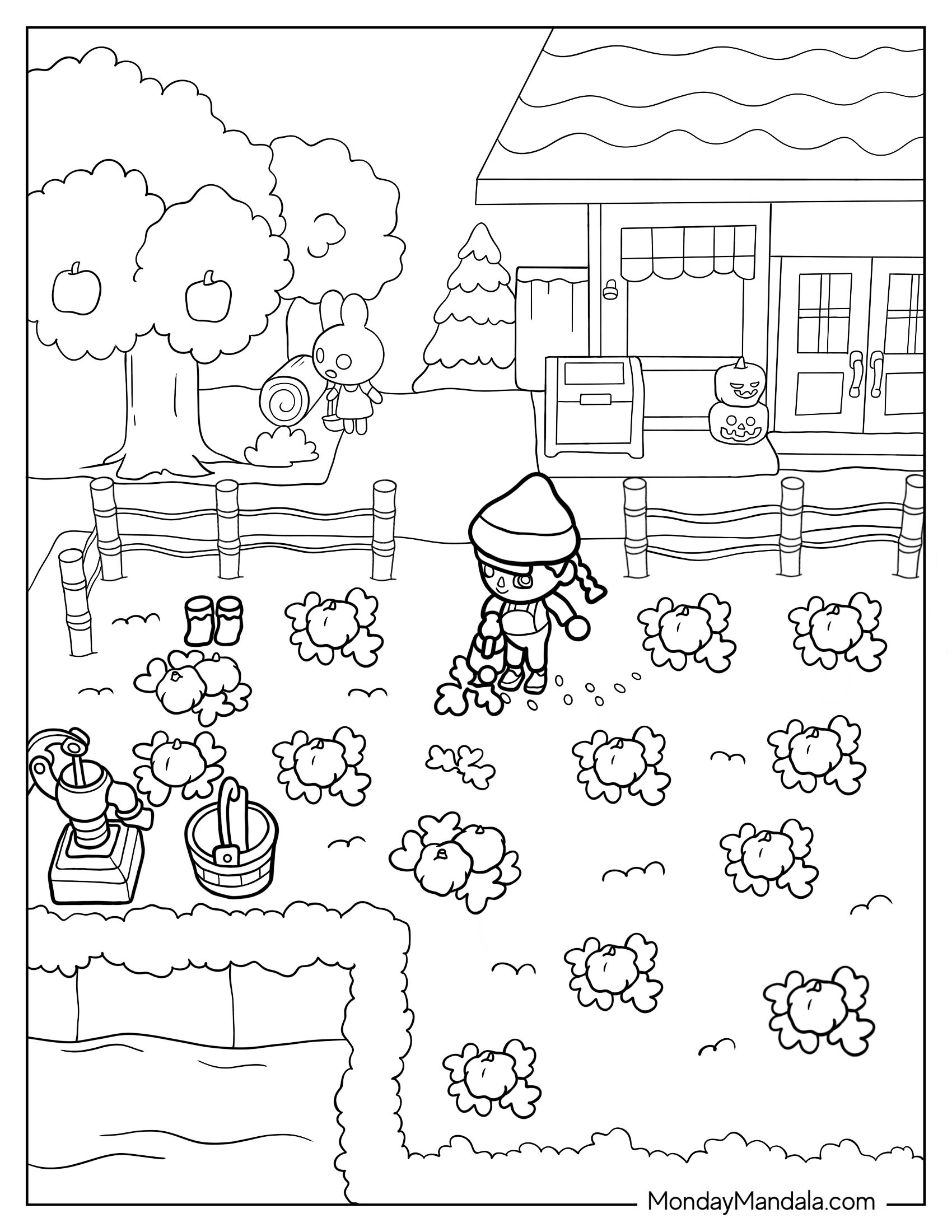 Animal Crossing Coloring Page Of Villager Watering Plants