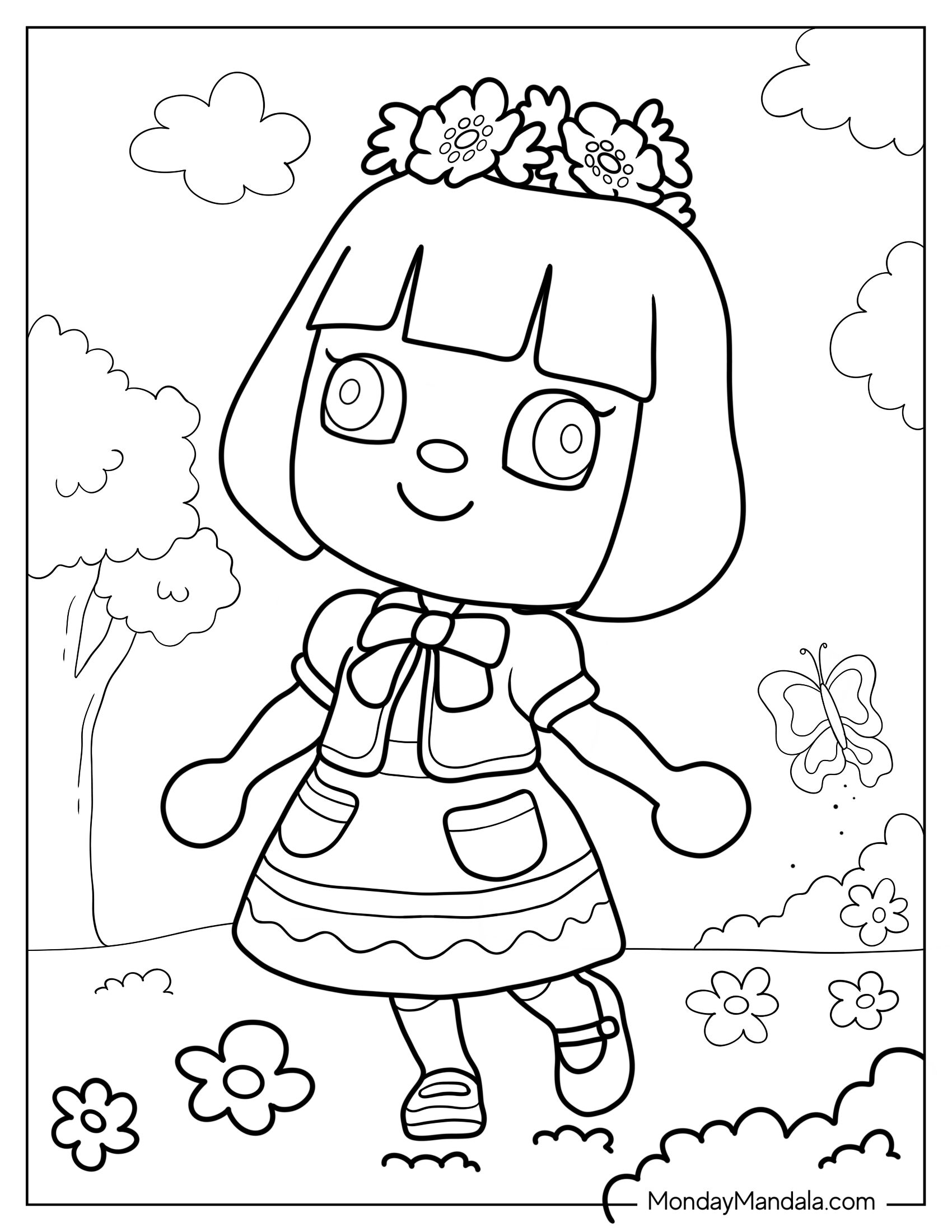 Animal Crossing Coloring Page Of Villager With Flower Crown