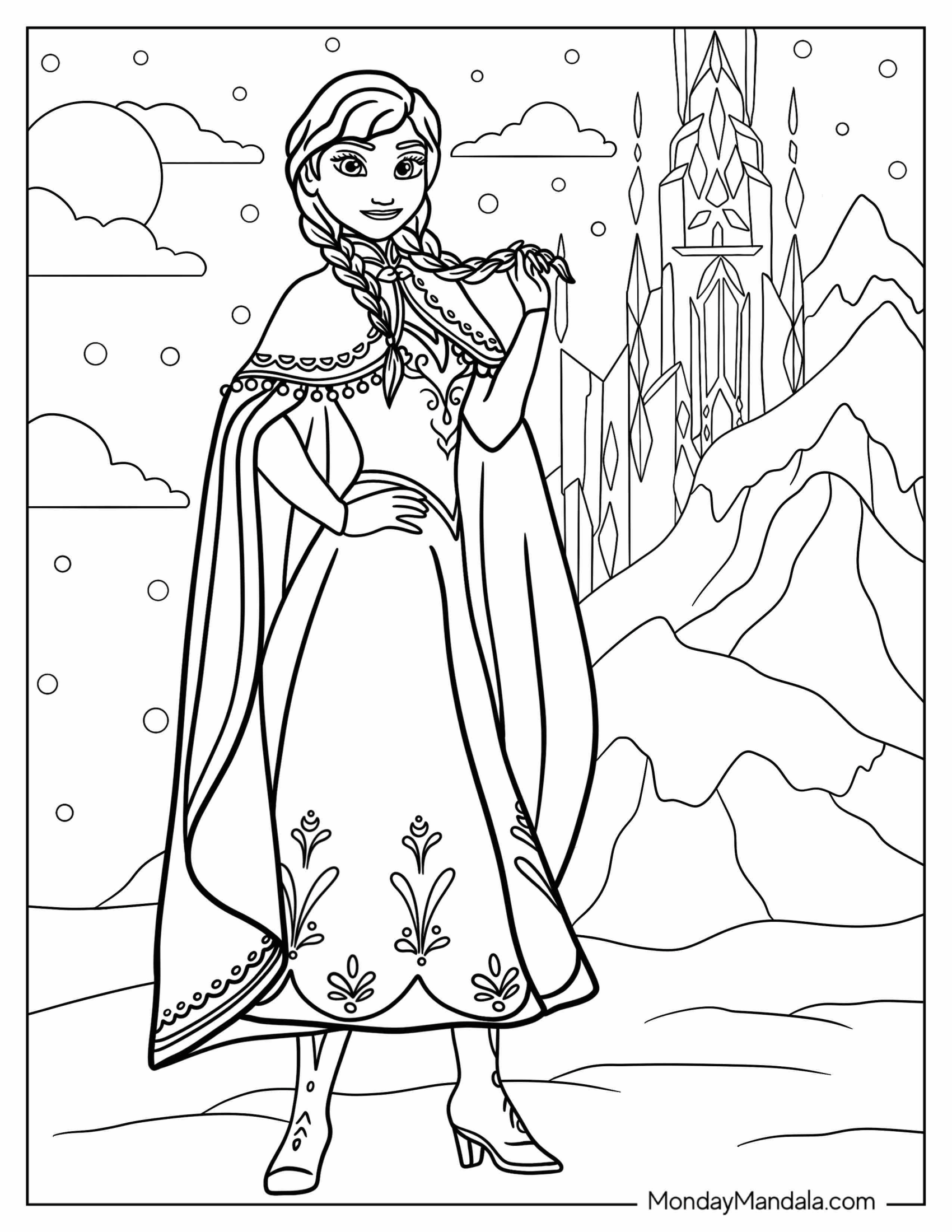 Anna Standing In Front Of Elsa s Winter Castle Coloring Sheet