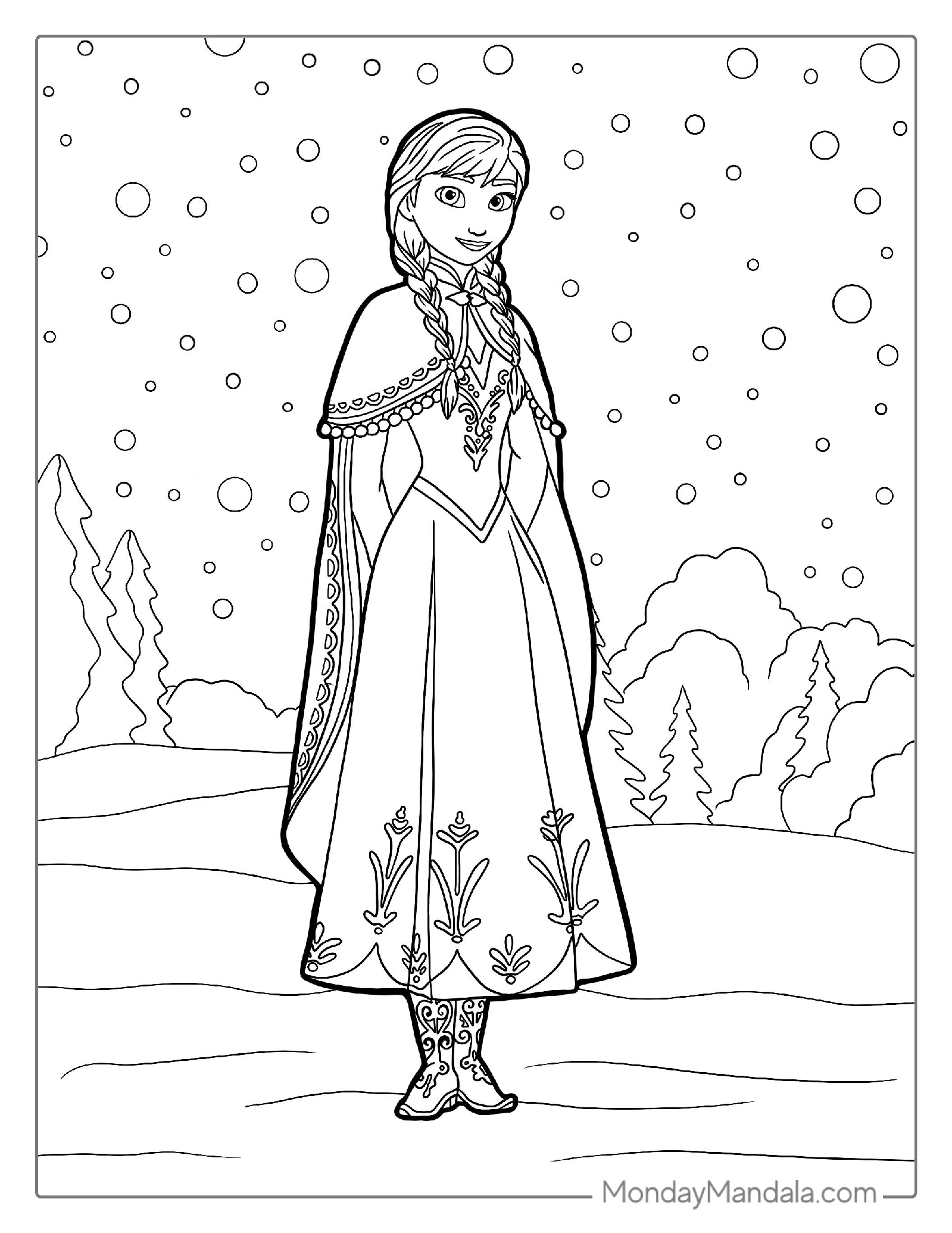 Anna Surrounded By Falling Snow To Color