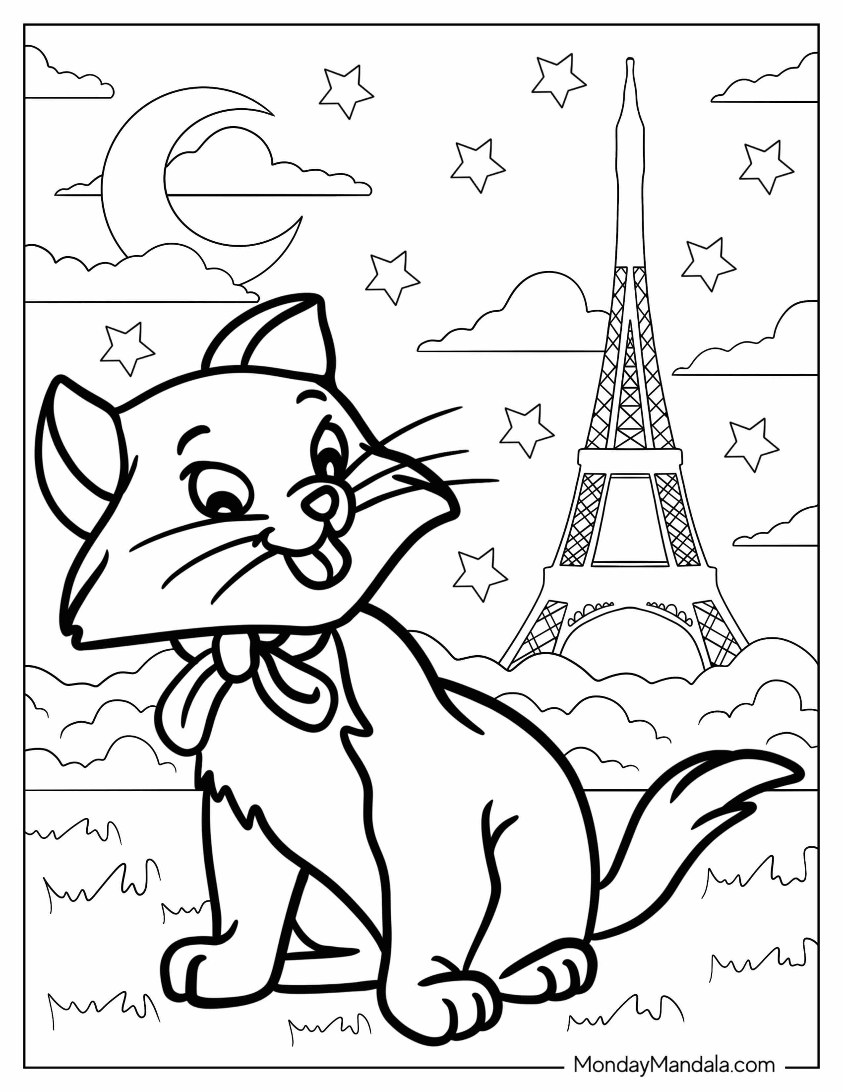 Aristocats Coloring Page Of Berlioz In Front Of Eiffel Tower