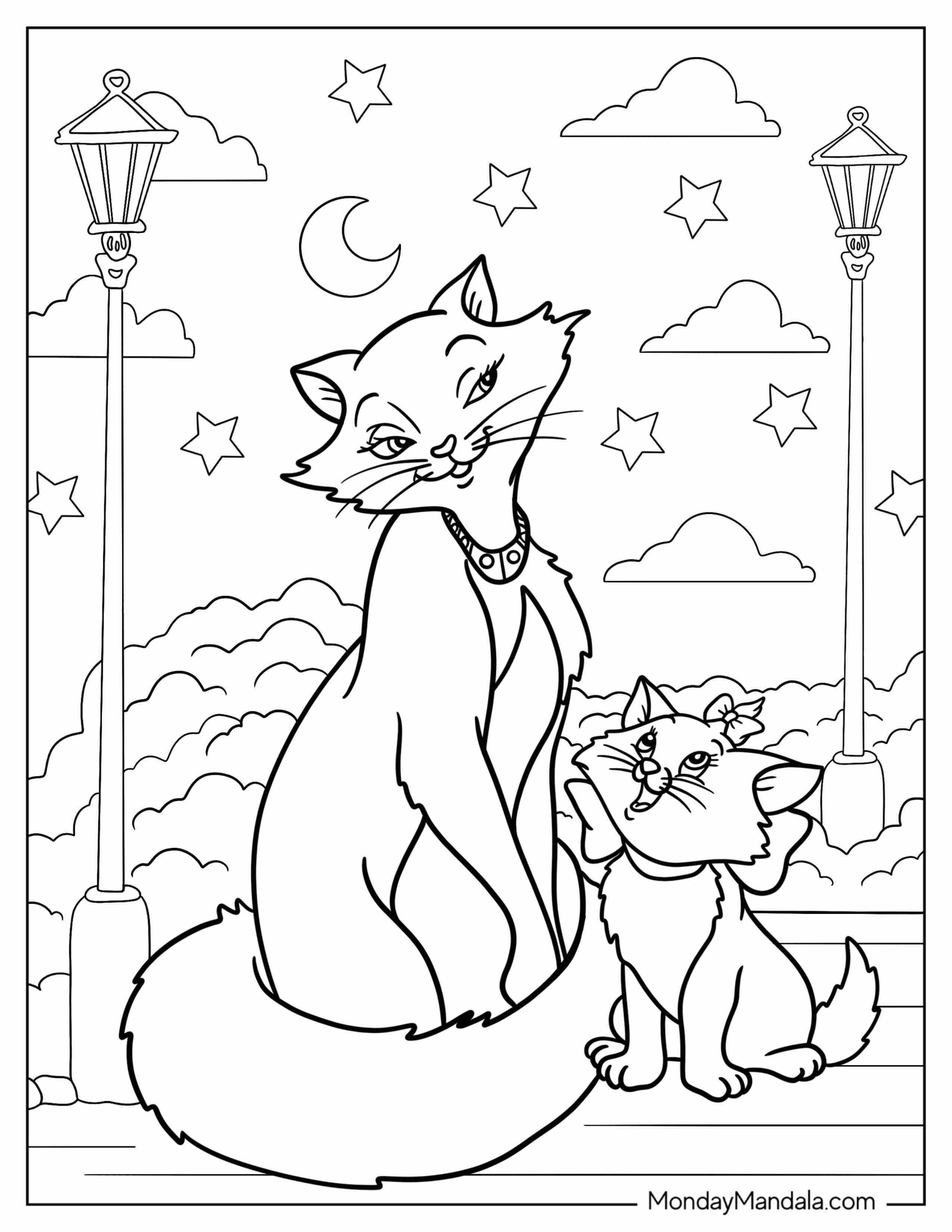 Aristocats Coloring Page Of Duchess And Marie In The Streets Of France