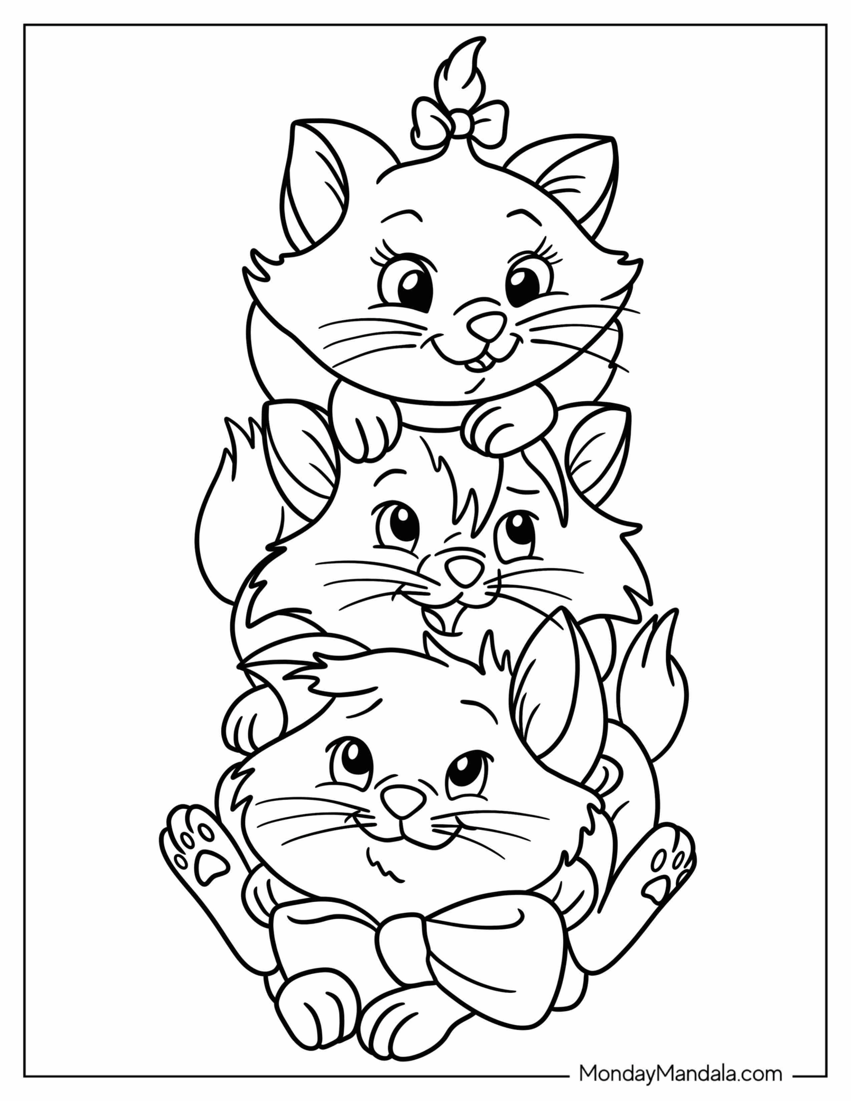 Aristocats Coloring Page Of Kawaii Berlioz, Marie, and Toulouse