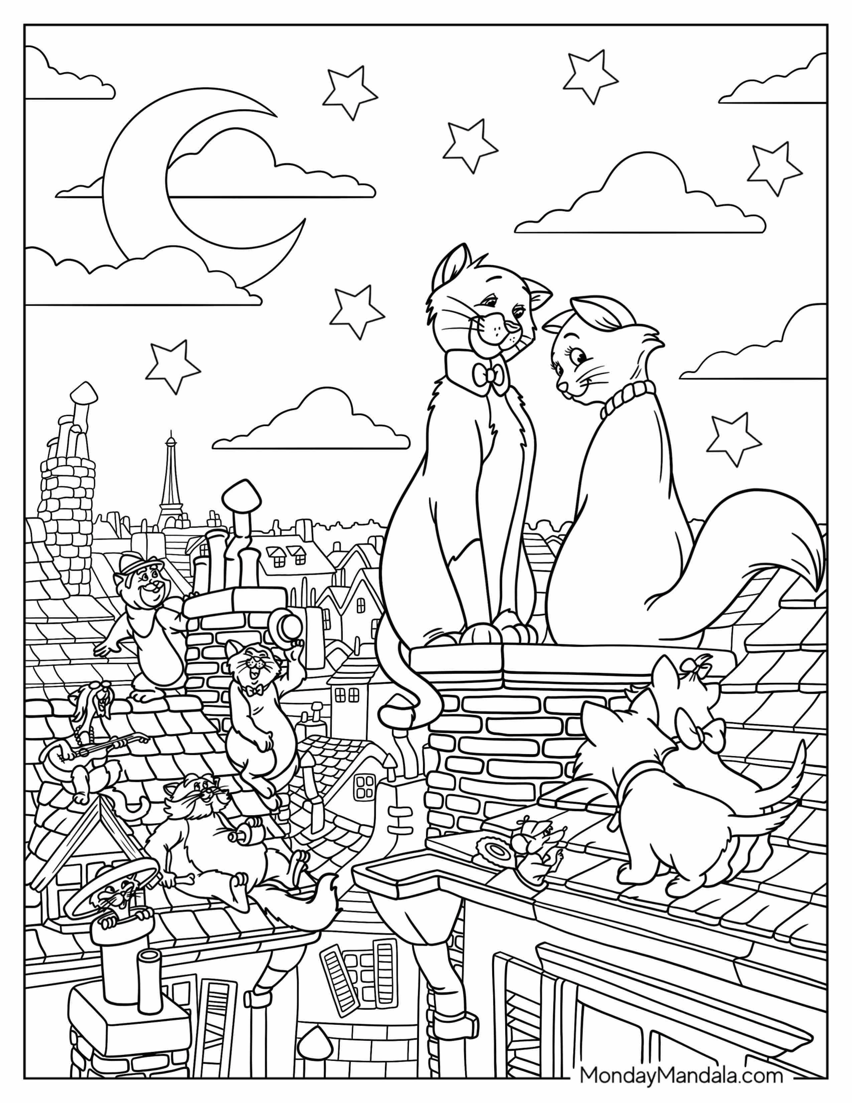 Aristocats Coloring Page Of Poster With Thomas And Duchess On Roof