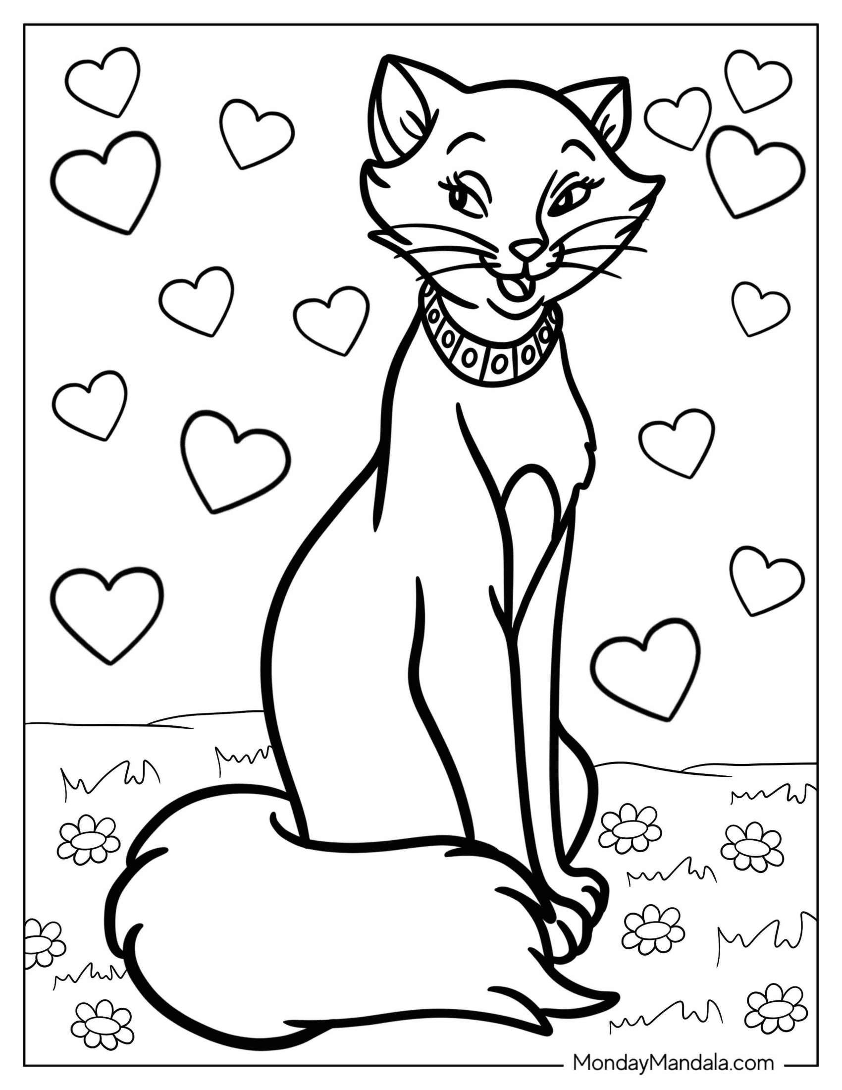 Aristocats Coloring Page Of Pretty Duchess With Hearts