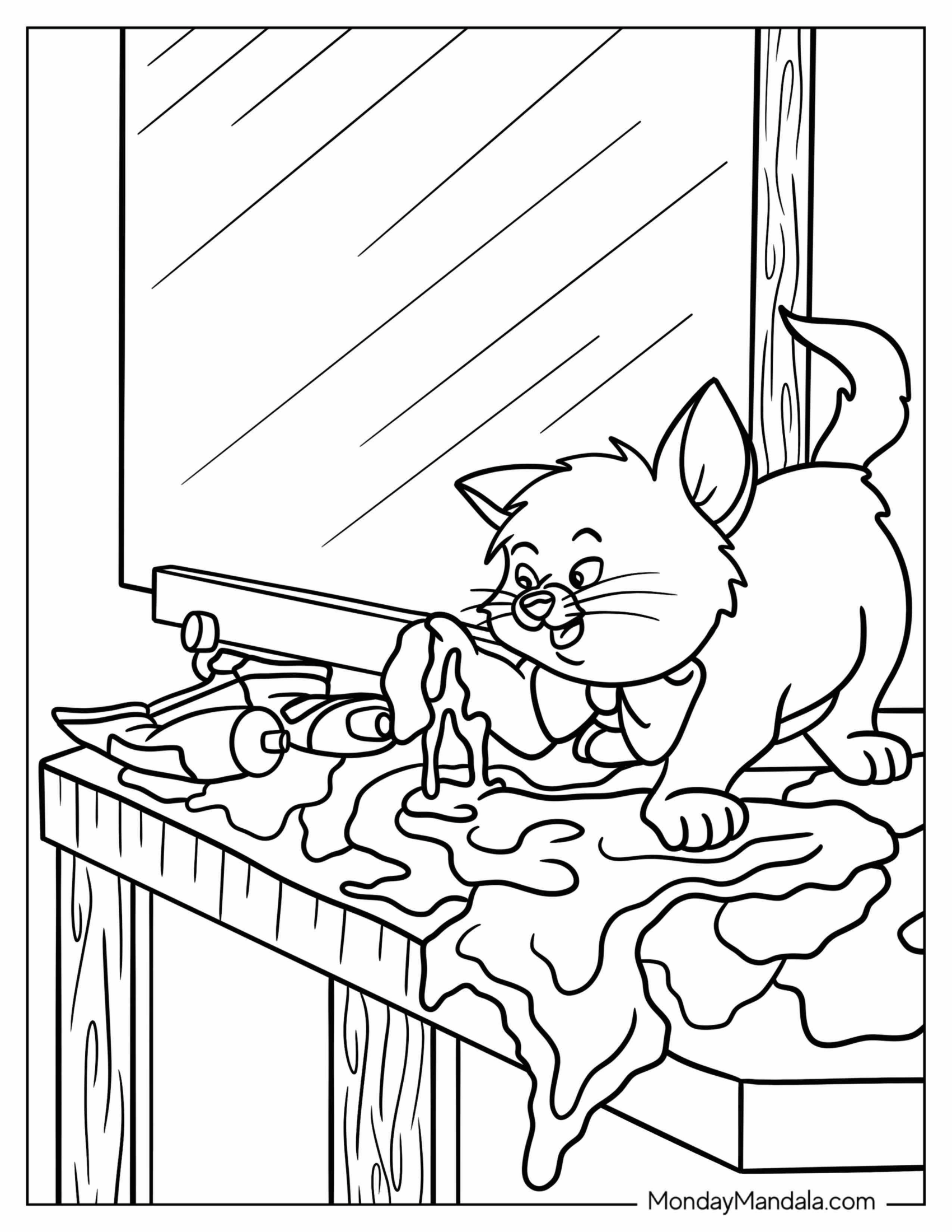 Aristocats Coloring Page Of Toulouse Playing With Toothpaste For Kids