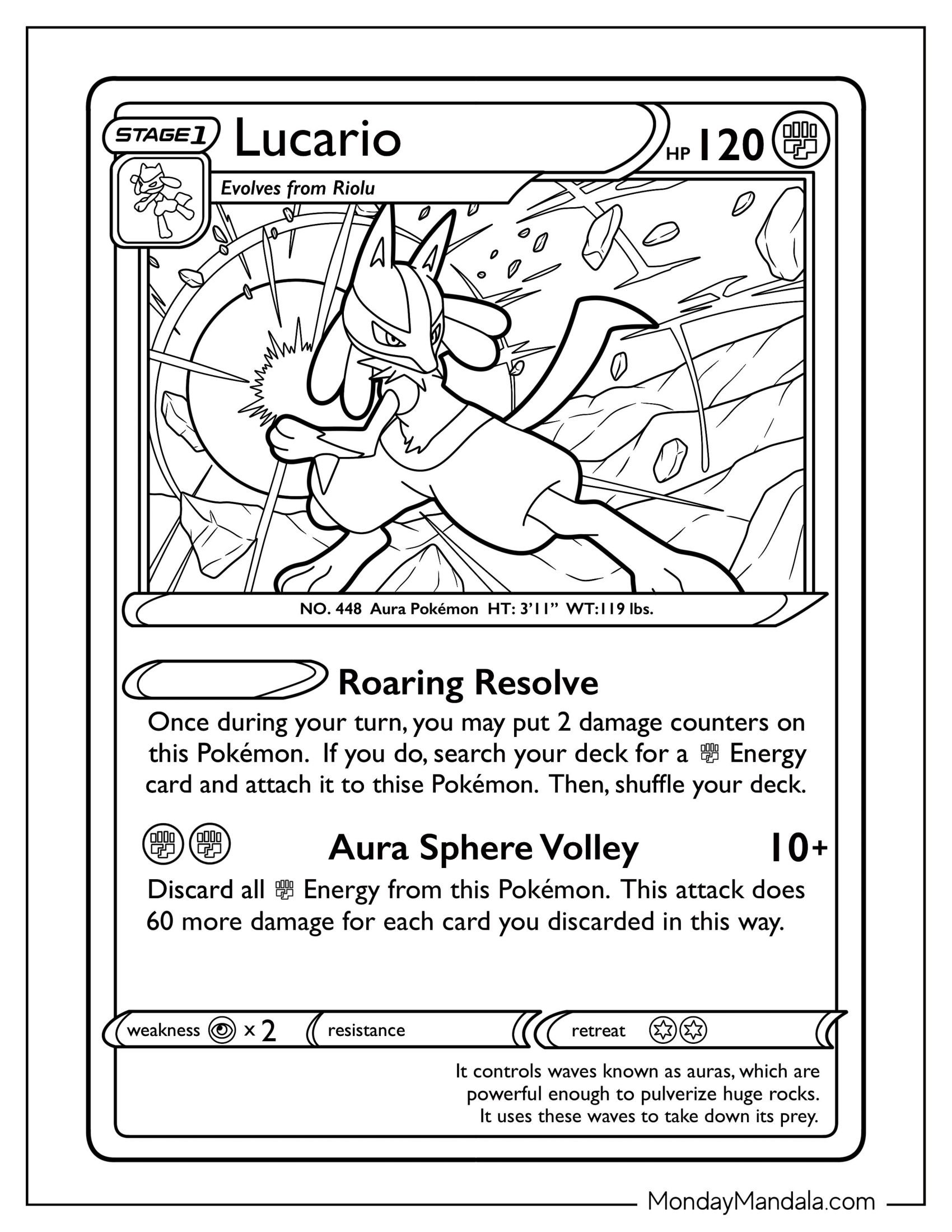 Aura Sphere Volley Lucario Coloring Page Pokemon Card