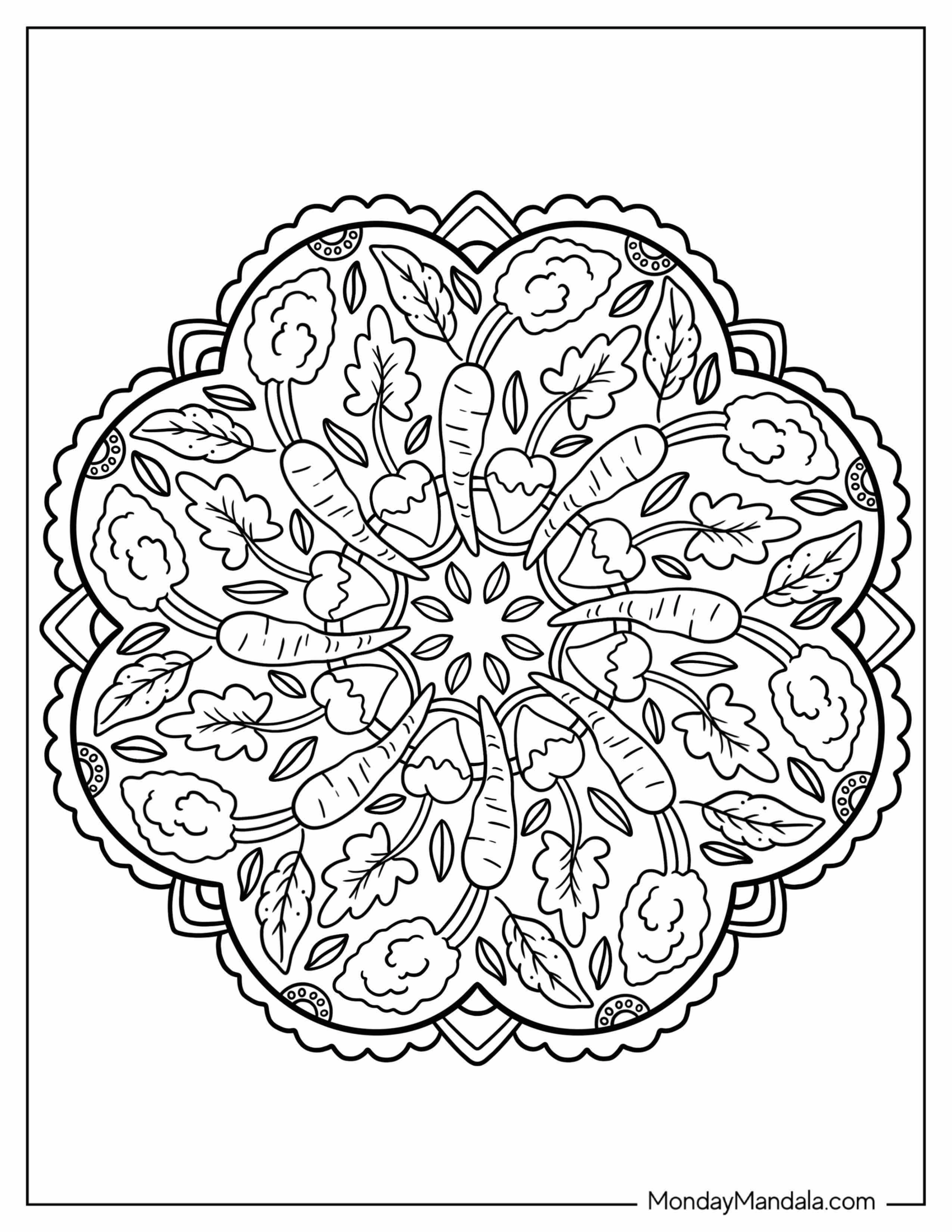 Autumn Vegetable Harvest Mandala Coloring In