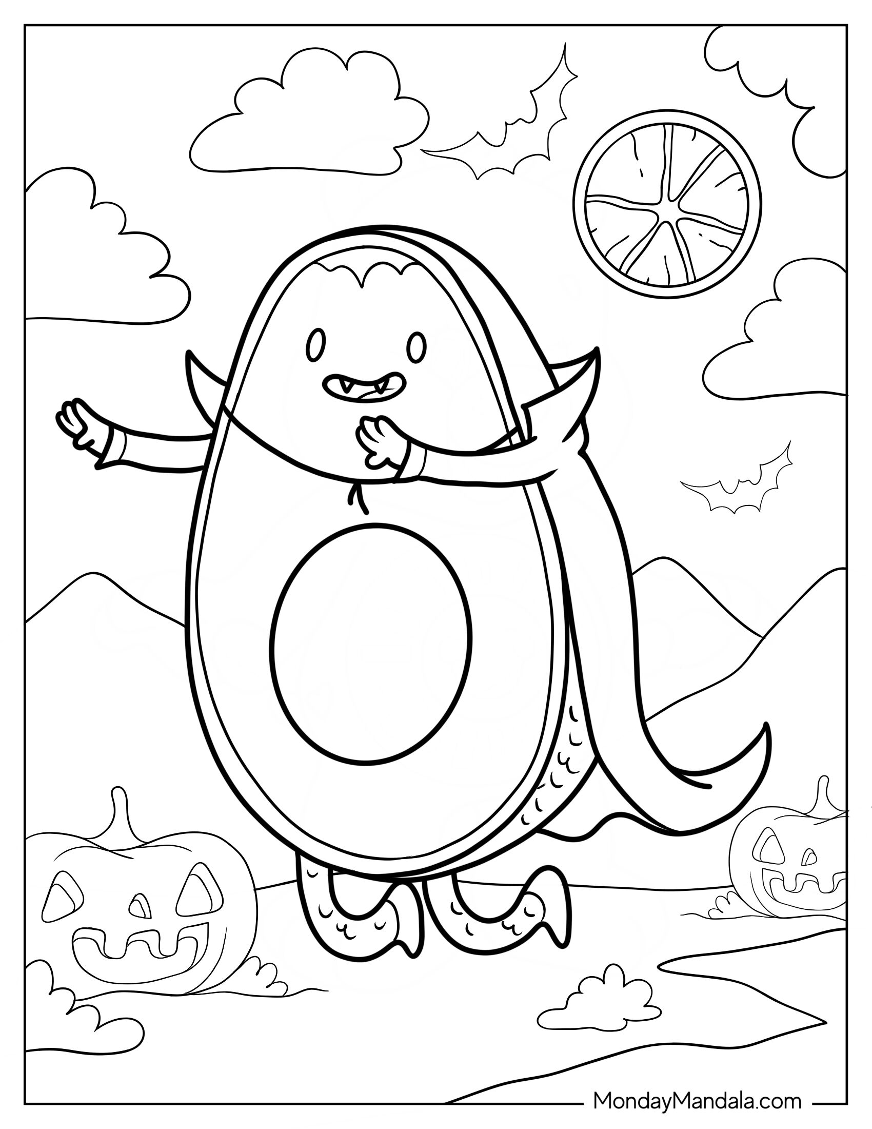 Avocados Coloring Page Of Count Dracula On Halloween