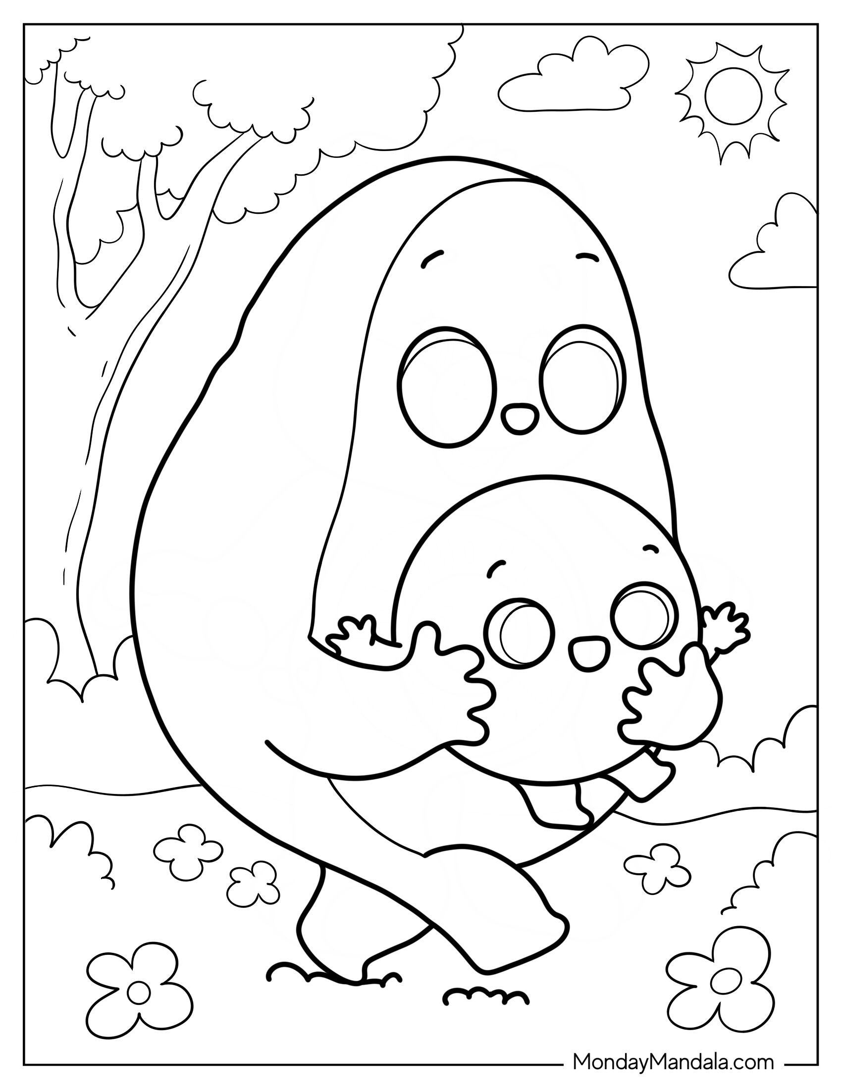 Avocados Coloring Page Of Mommy Carrying Baby Pit