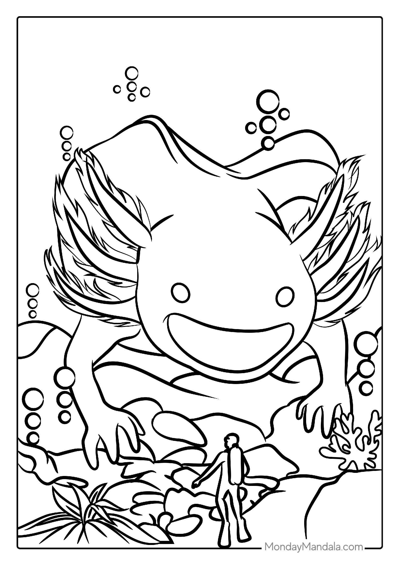 Axolotl Swimming In Tank Coloring Page