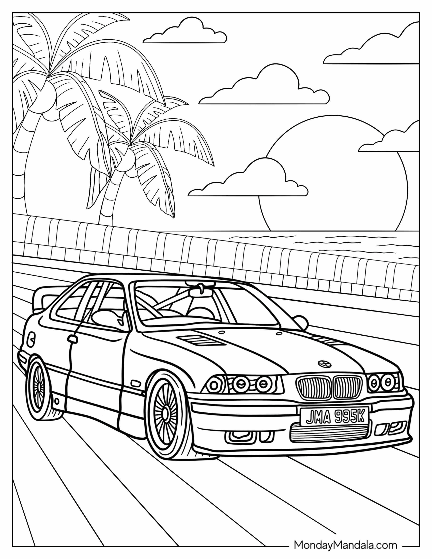 BMW Coloring Page 3 Series E36 On The Road