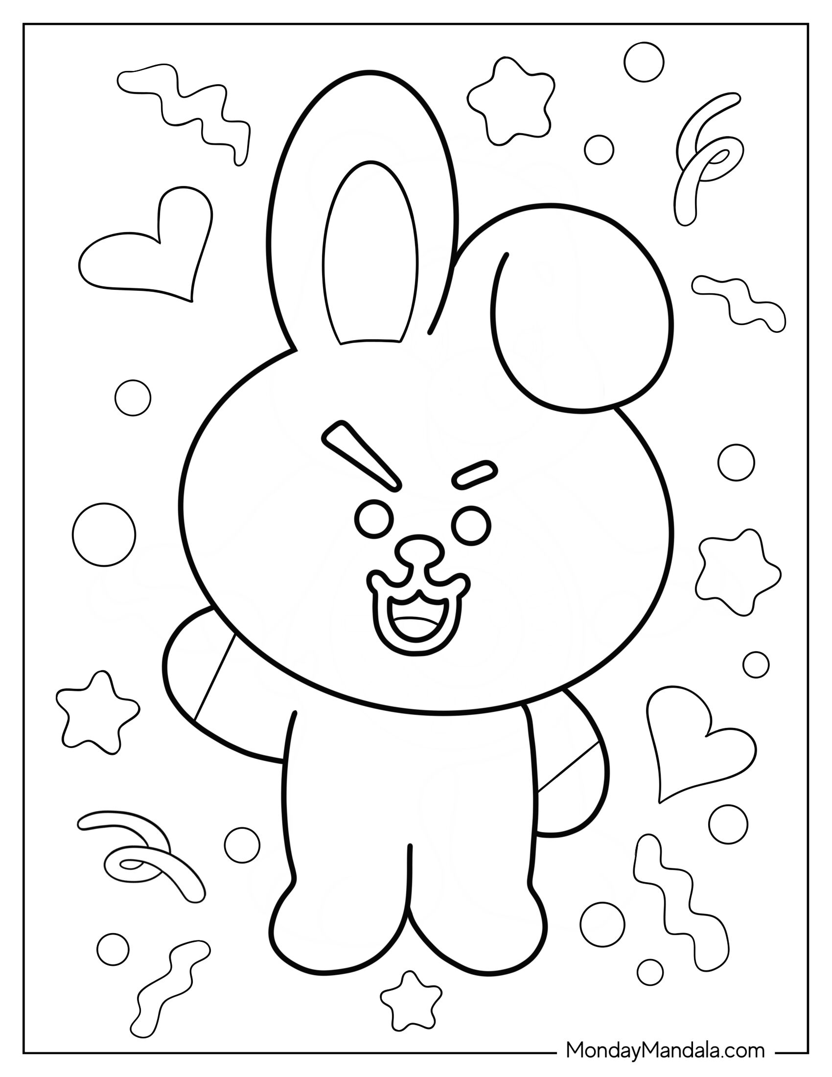 BT21 Coloring Page Of Cooky Waving With Evil Smile