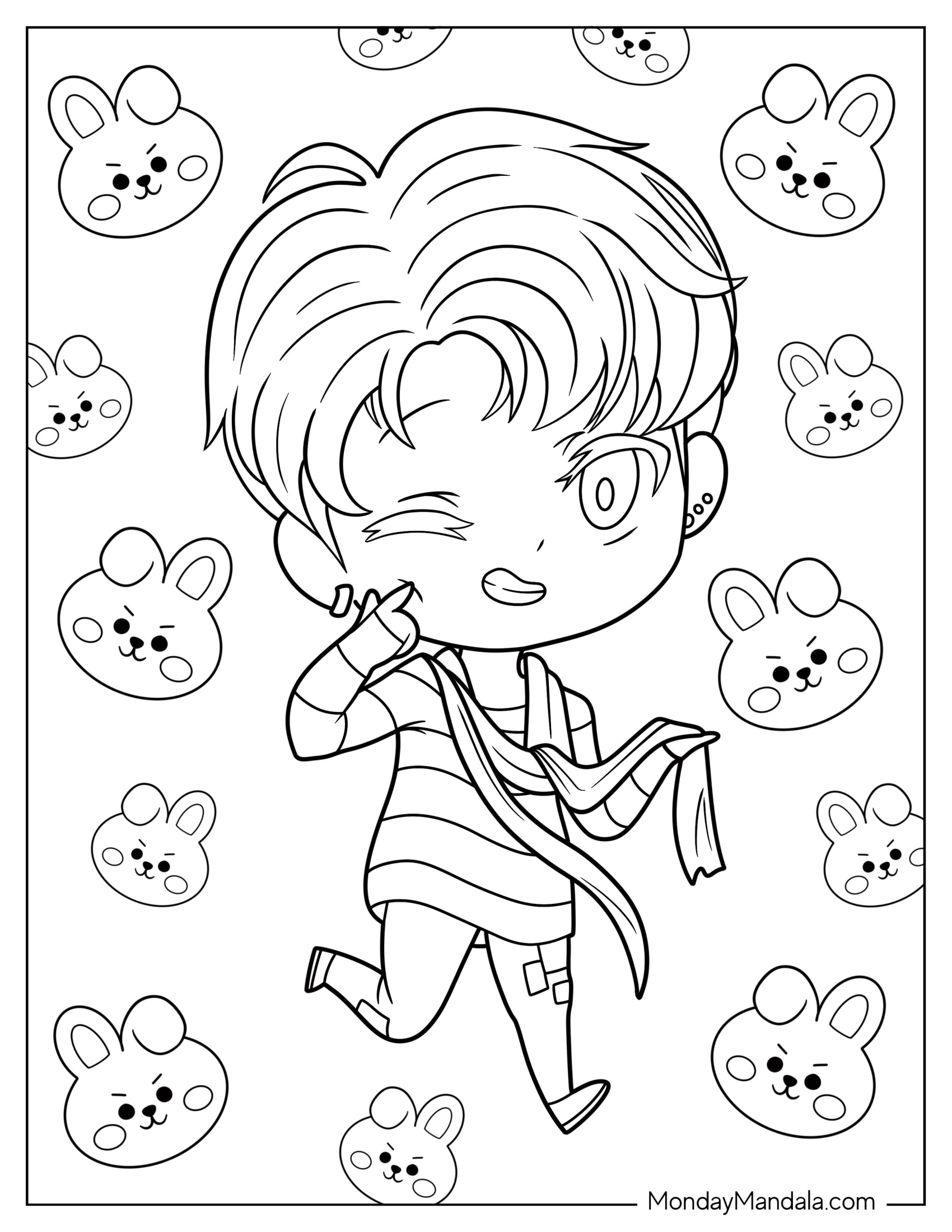 BTS Coloring Page Of Kawaii Jungkook Winking While Running