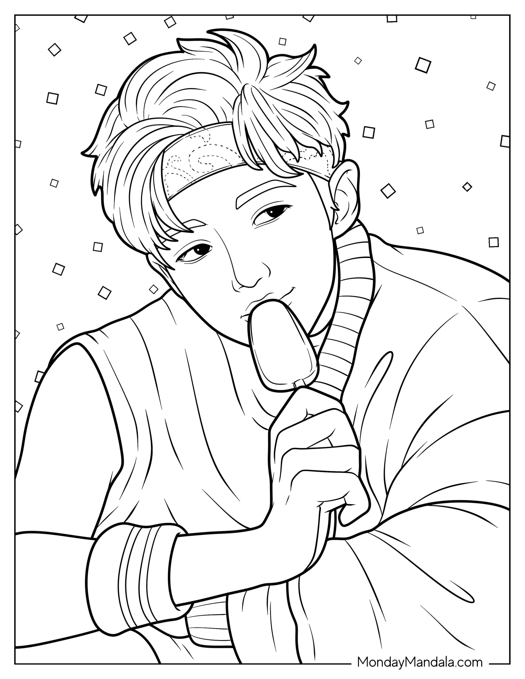 BTS Coloring Page Of RM Eating Popsicle