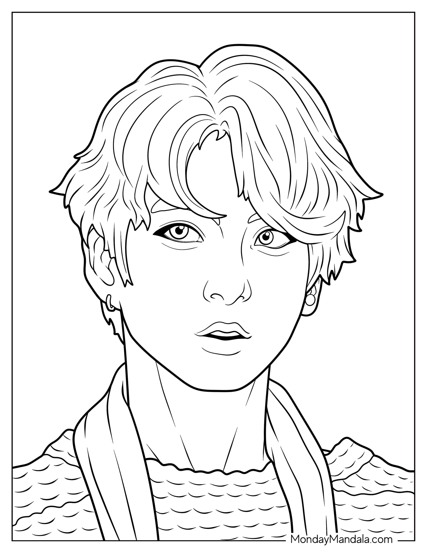 BTS Coloring Page Of Realistic Jungkook Portrait