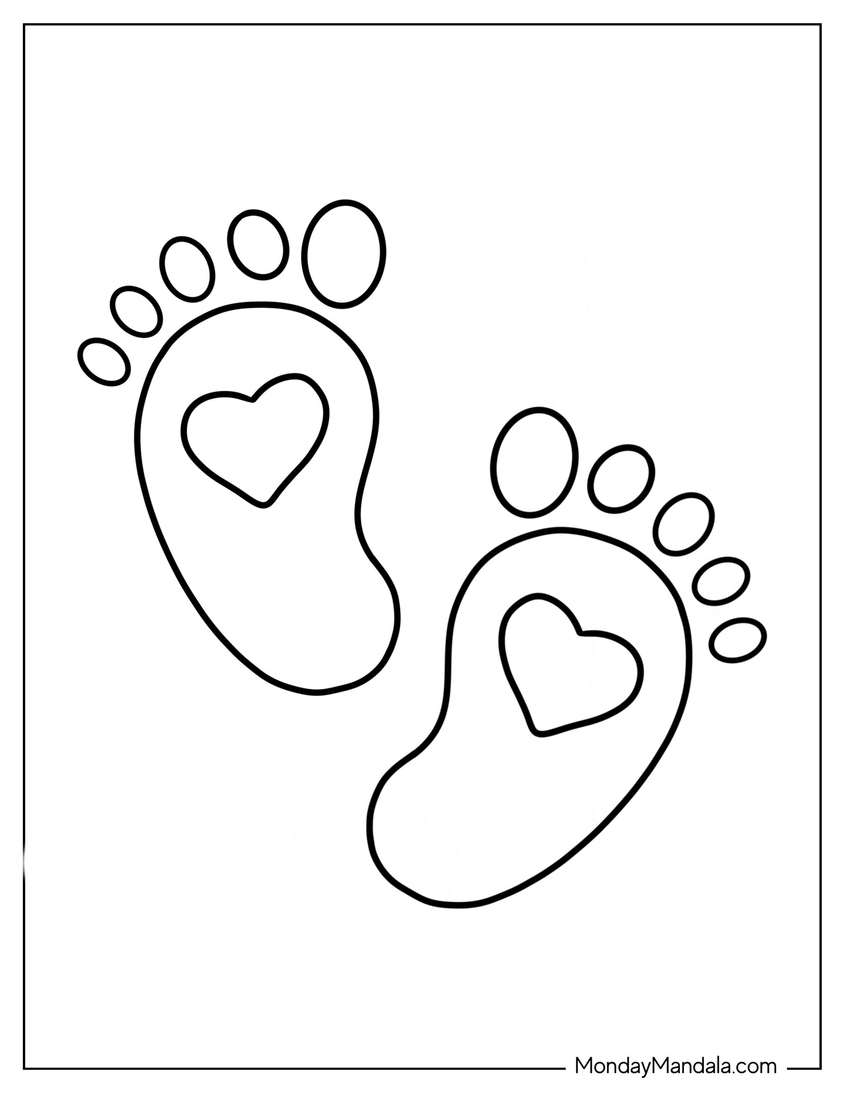 Baby Coloring Page Footprints With Hearts