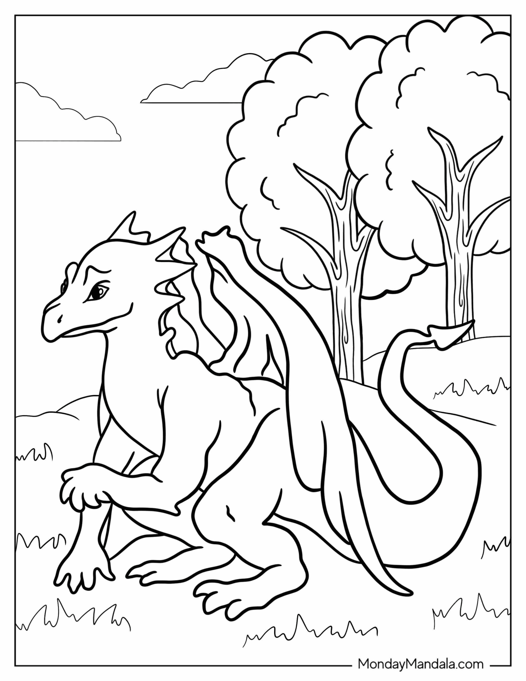 Baby Dragon In Forrest To Color