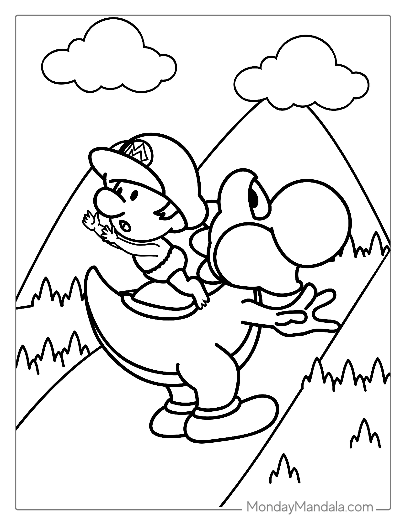 Baby Mario Riding Yoshi Coloring