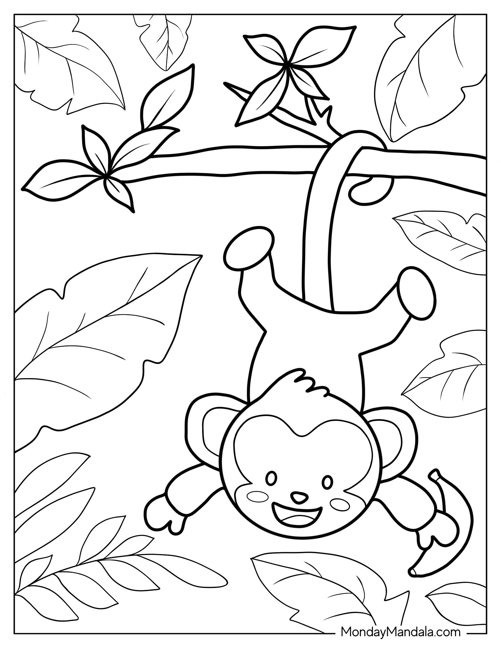 Baby Monkey Coloring Page Hanging From Its Tail