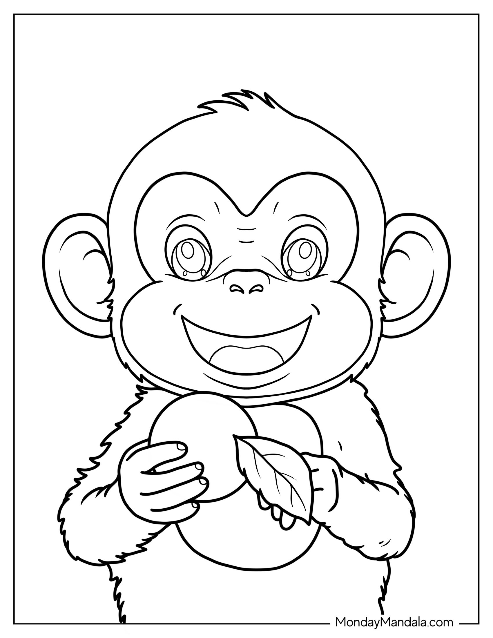 Baby Monkey Coloring Page Holding Oranges