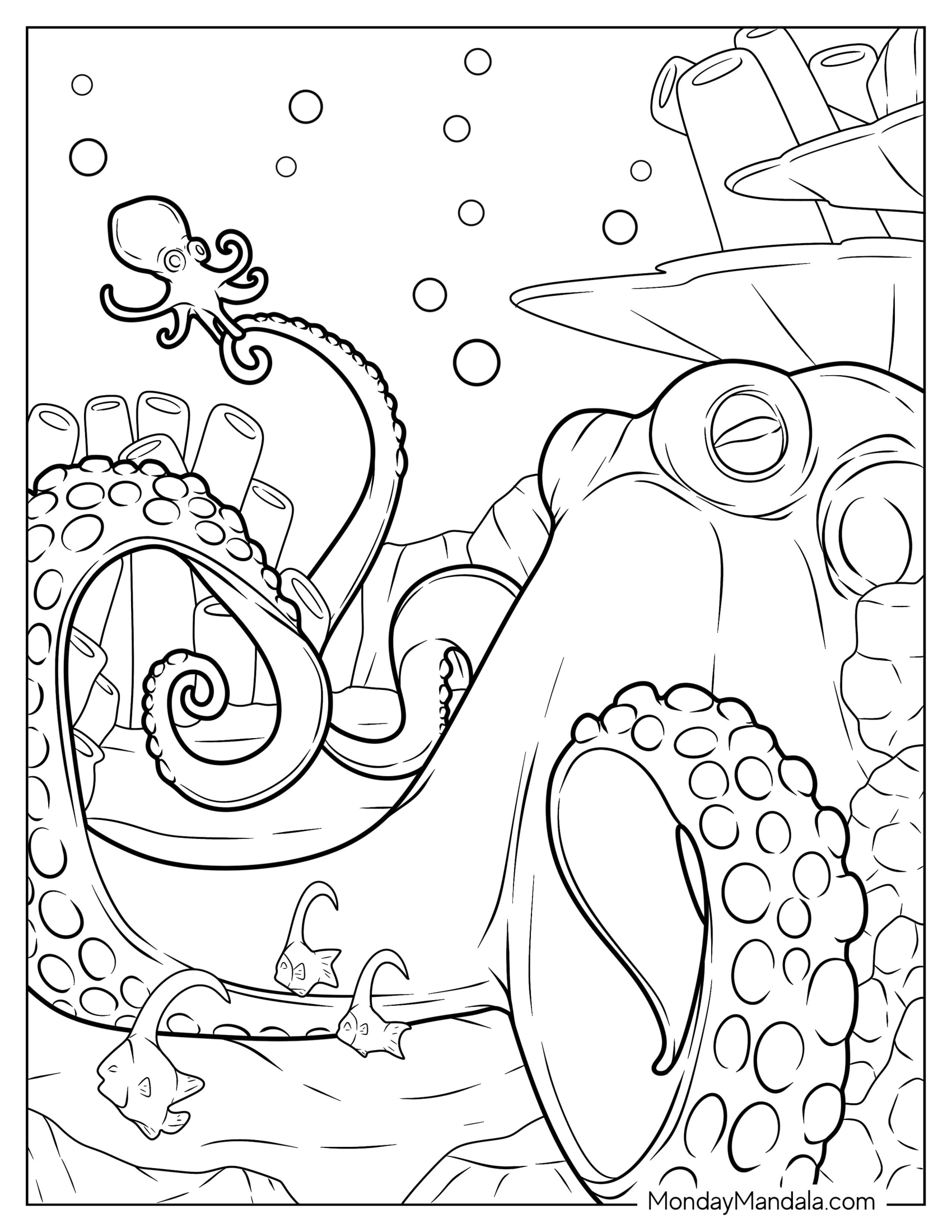 Baby Octopus Coloring Page Waking Mama Octopus