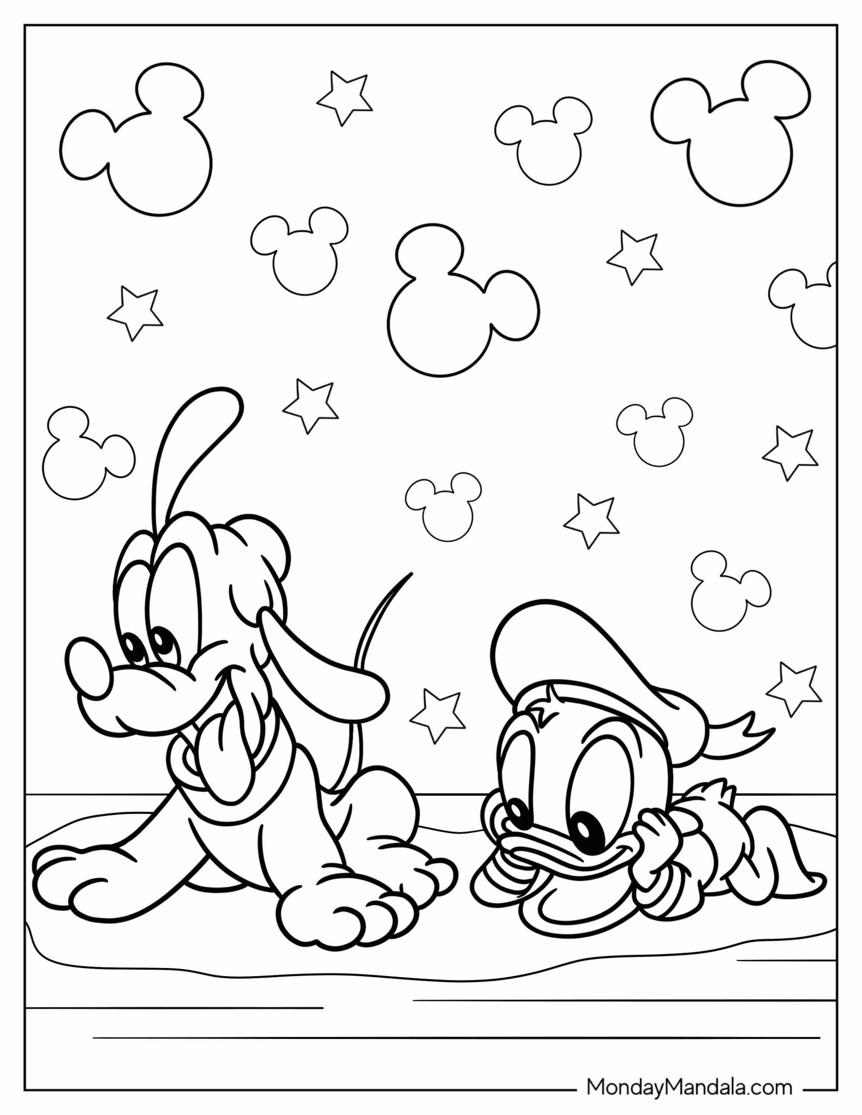 Baby Pluto Coloring Page With Baby Donald Duck