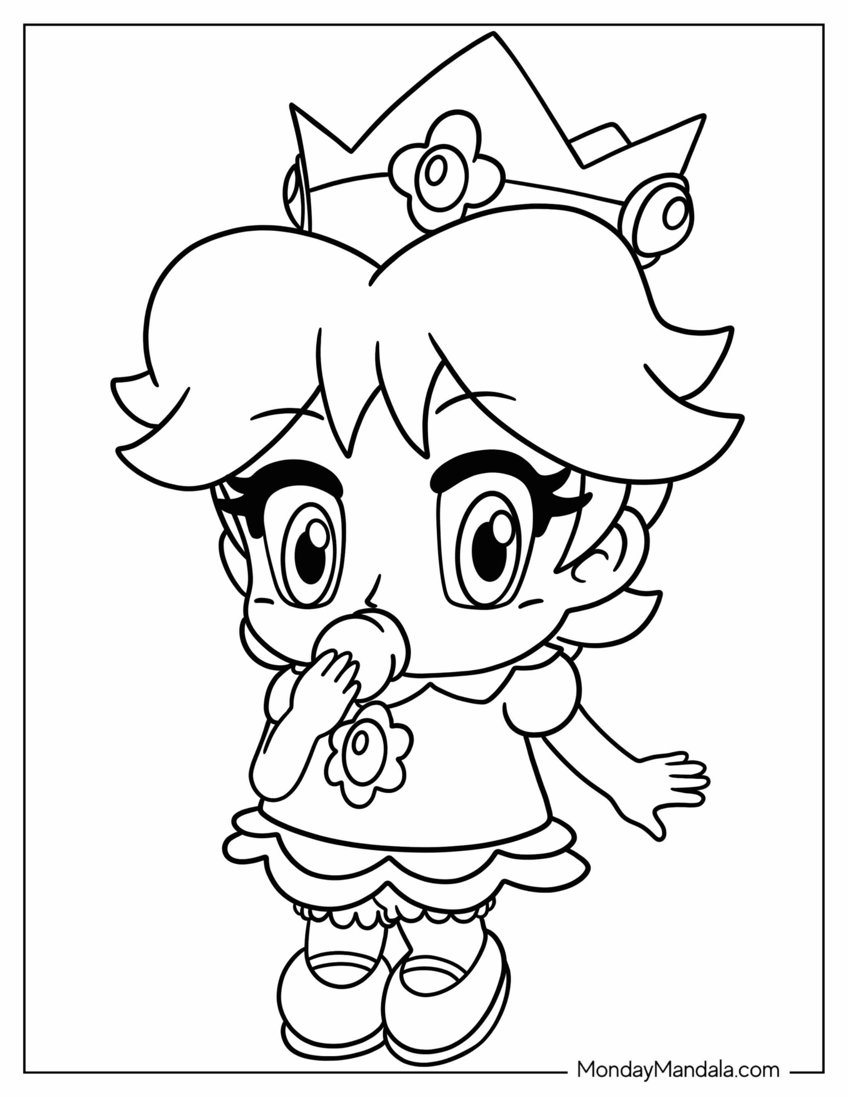 Baby Princess Daisy Coloring Page With Pacifier For Preschoolers