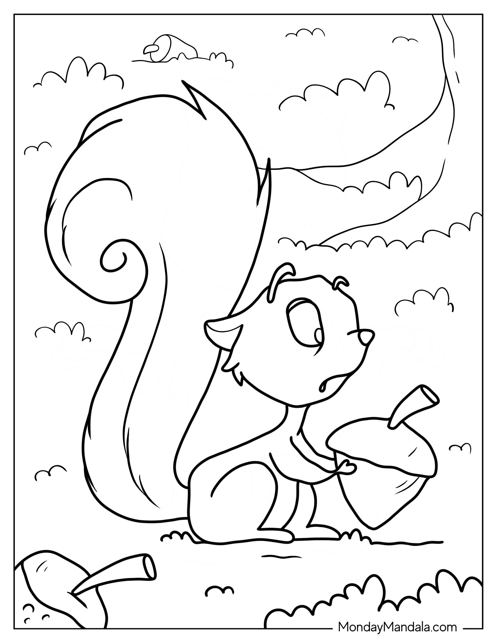 Baby Squirrel Coloring Page Holding Chestnut Coloring Sheet