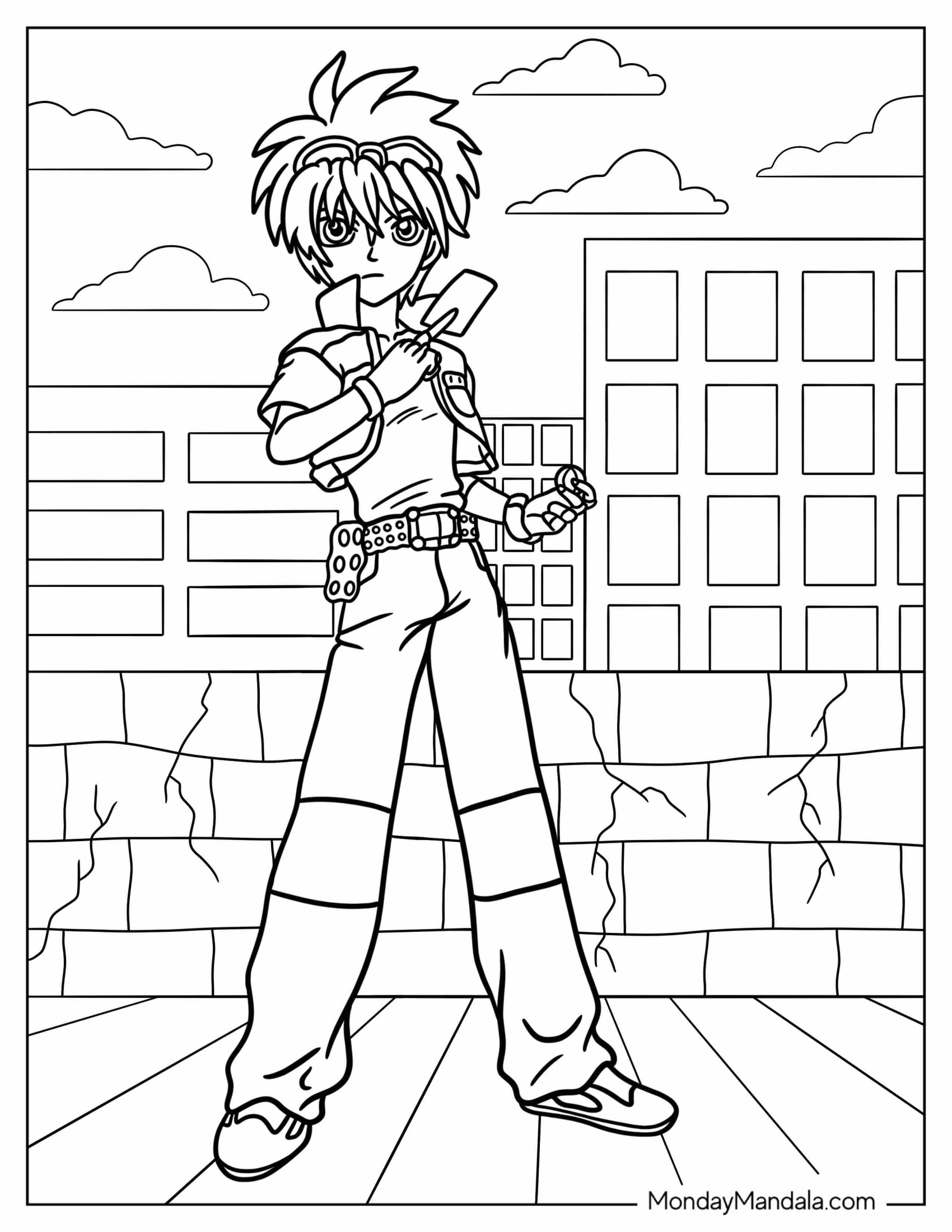 Bakugan Coloring Page Of Dan Kouzo Holding Bakugan Card