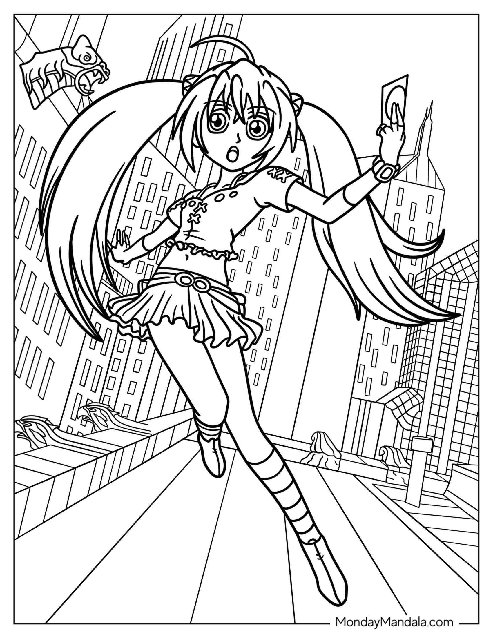 Bakugan Coloring Page Of Runo Misaki Holding Bakugan Card