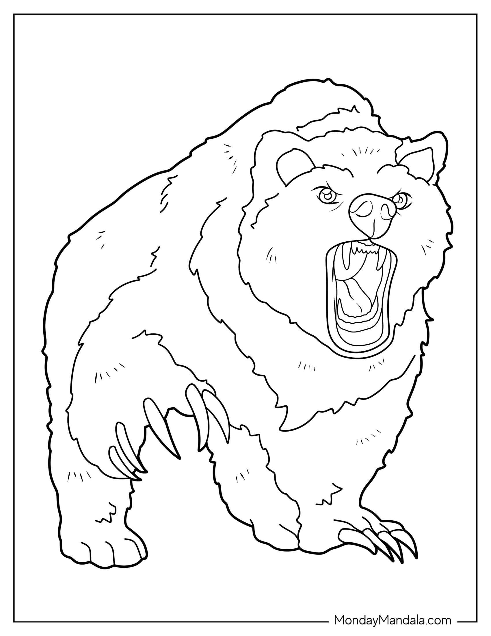 Bear Coloring Page With Sharp Teeth And Claws