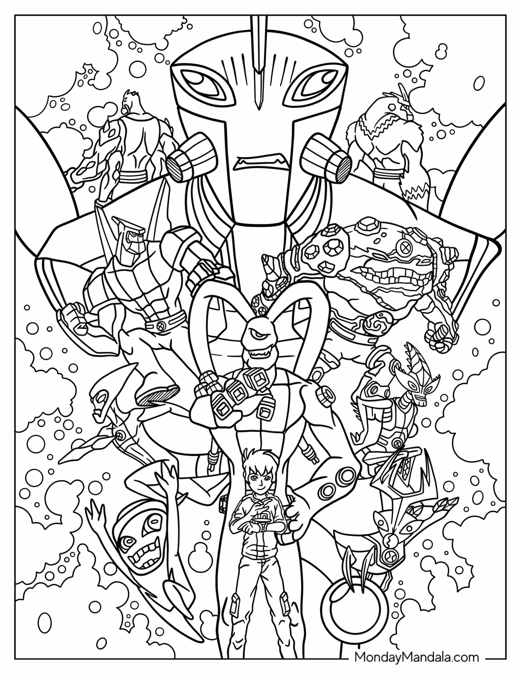 Ben 10 Coloring Page Of Ben Tennyson With Original Alien Transformations